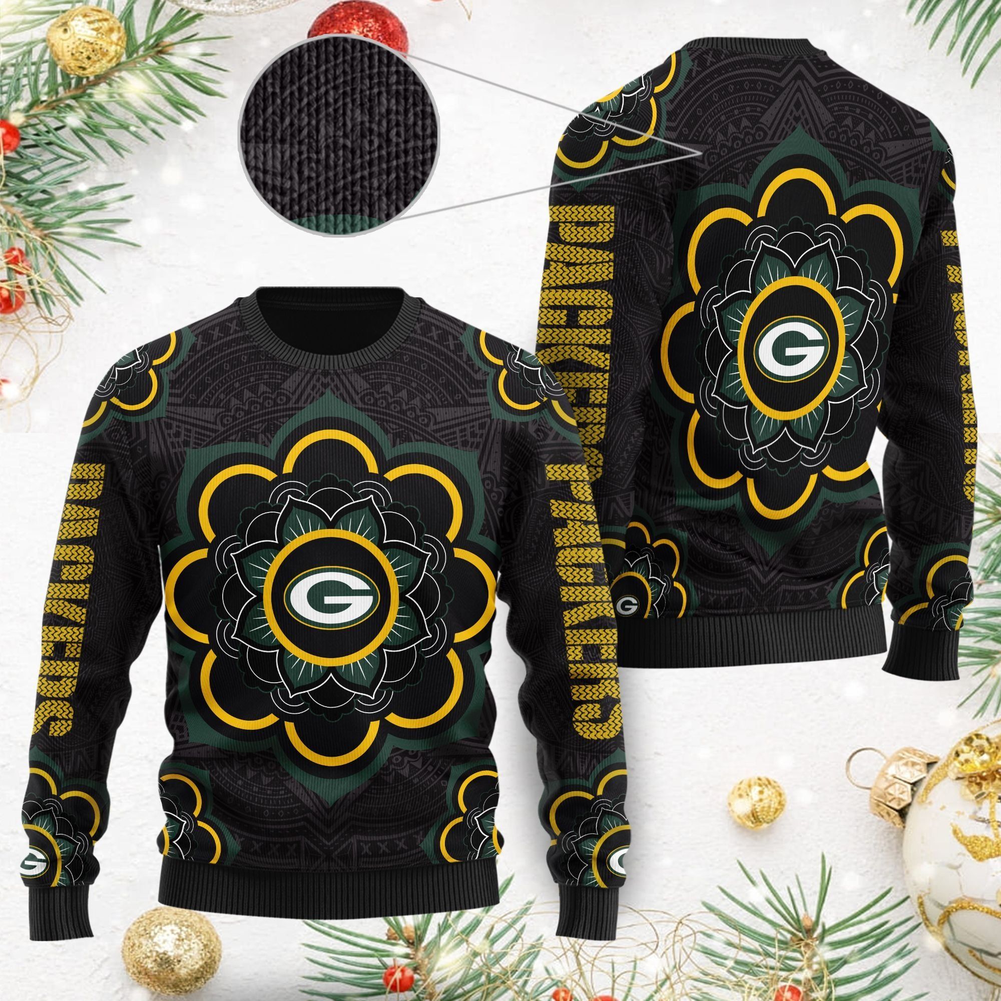 Green Bay Packers Mandala Logo Ugly Christmas Sweater NFL Football Fans On Xmas