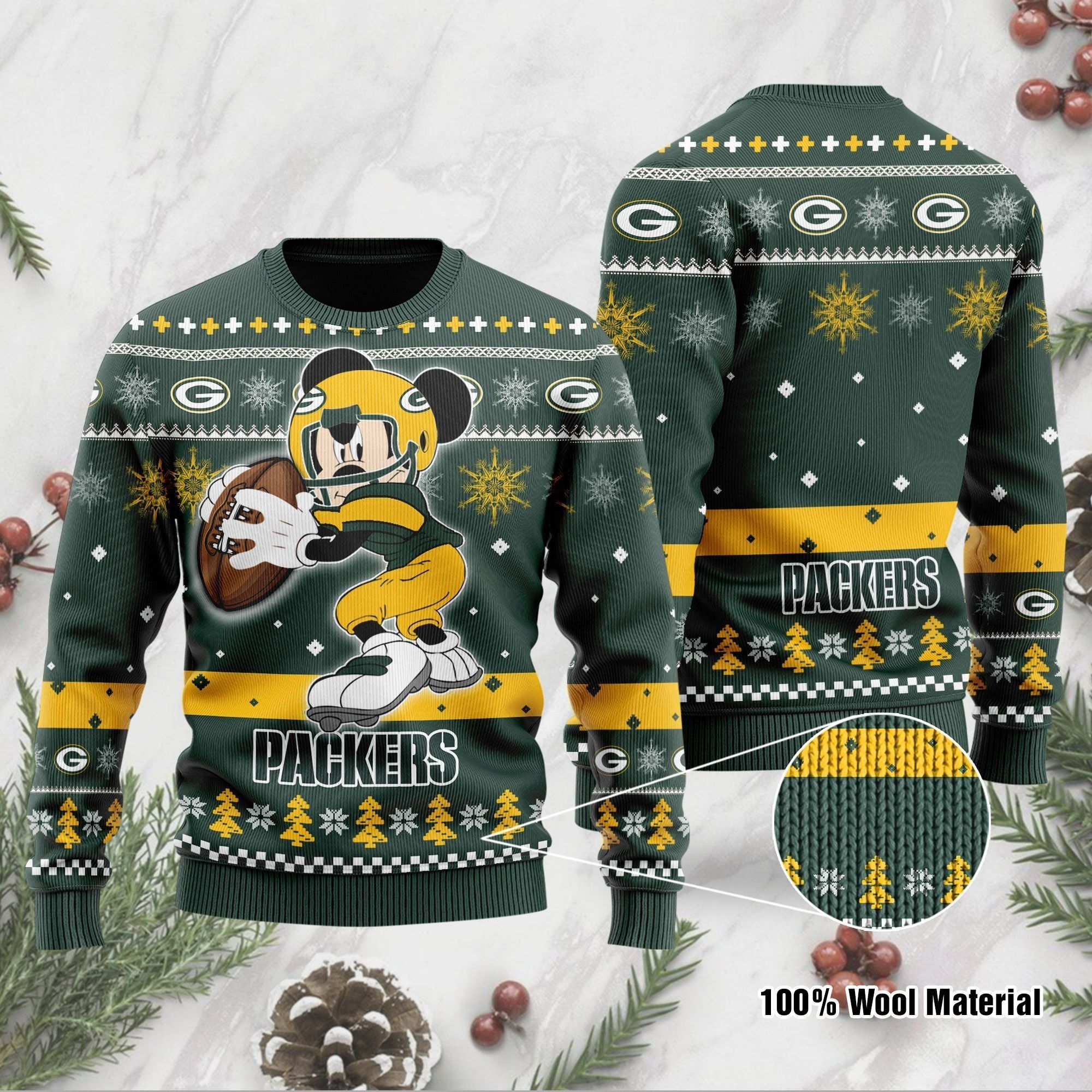 Green Bay Packers Mickey Mouse Funny Ugly Christmas Sweater Holiday Xmas Party Men Women Plus Size