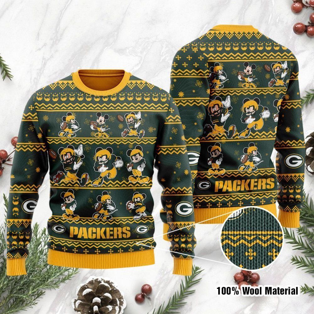 Green Bay Packers Mickey Mouse Ugly Christmas Sweater Holiday Party Men Women Plus Size
