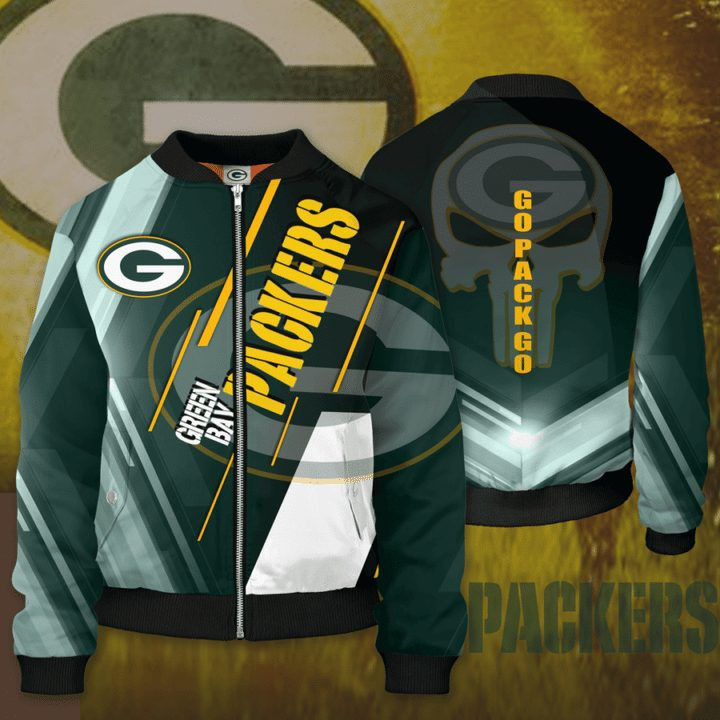 Green Bay Packers New Hot Trending Blue White Skull Bomber Jacket | NFL Team Jacket for Men & Women | Football Fan Gift