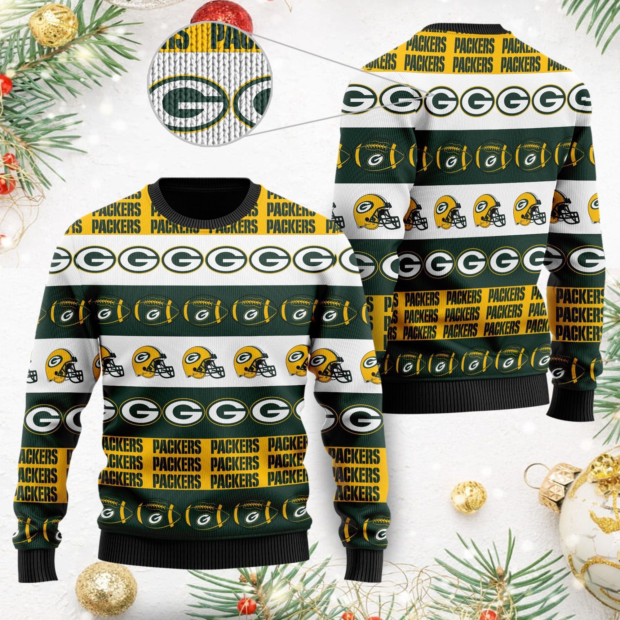 Green Bay Packers NFL American Football Team Logo Helmet Symbols Men Women Ugly Christmas Sweater