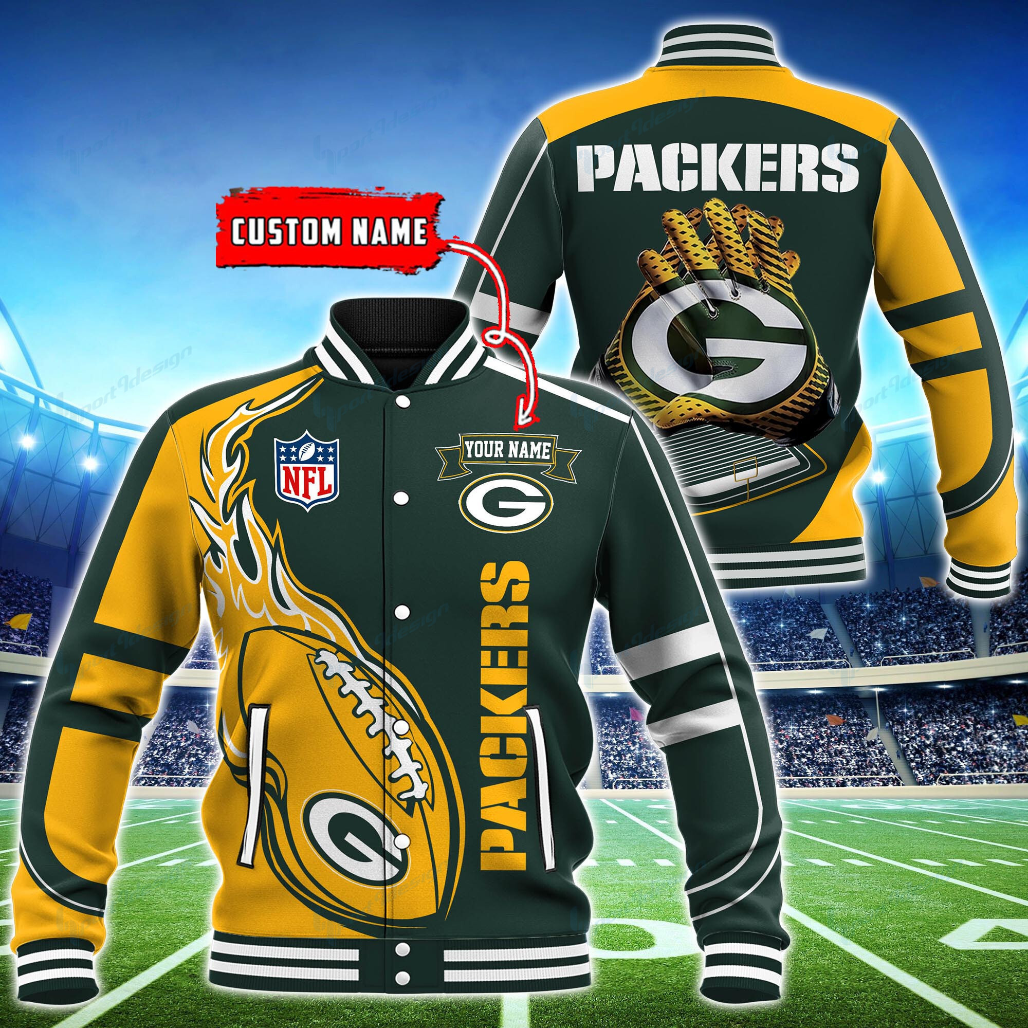 Green Bay Packers Personalized Baseball Jacket for Men & Women | NFL Team Fan Gift