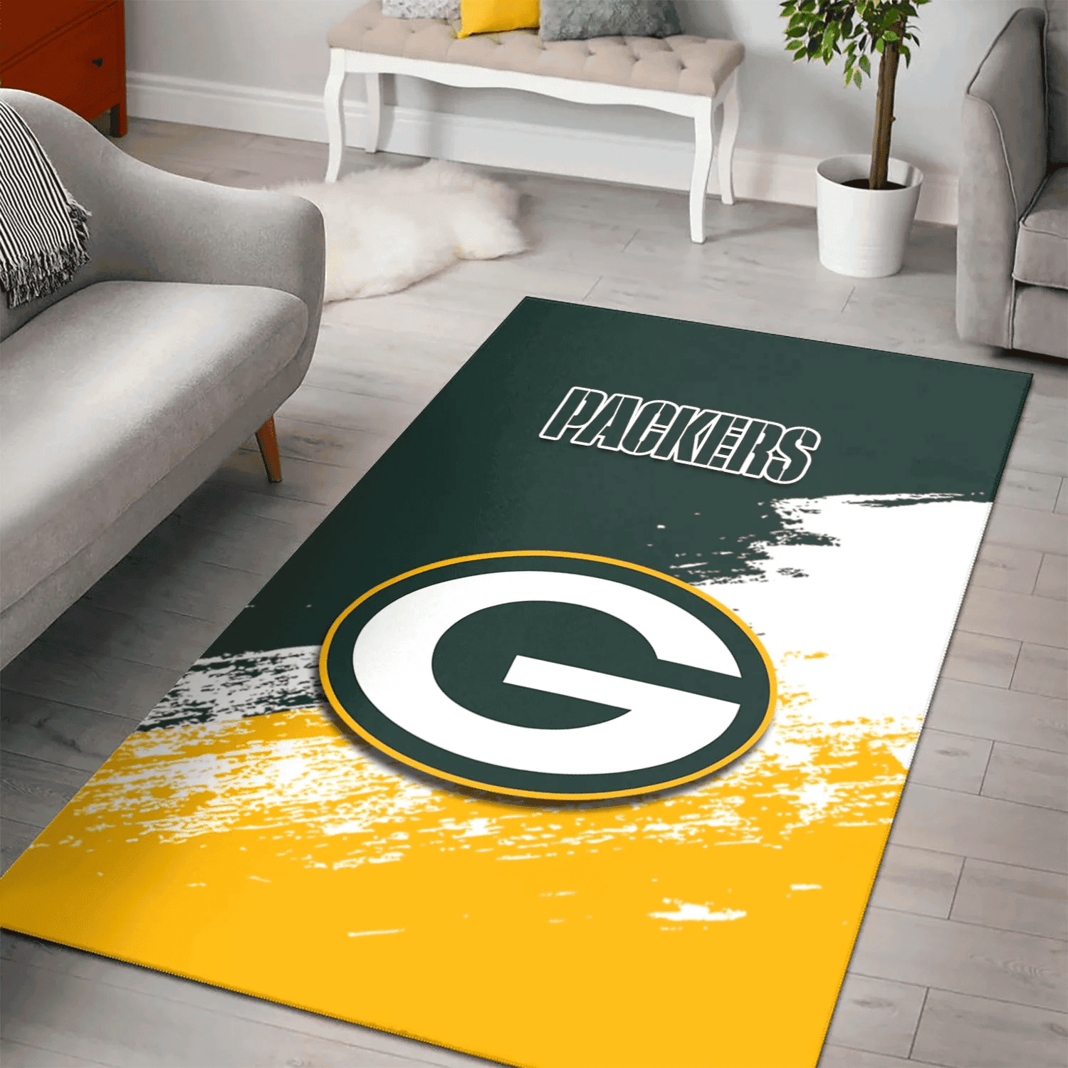 Green Bay Packers Rectangle Area Rug – Full Print Carpet For Living Room & Bedroom Home Decor