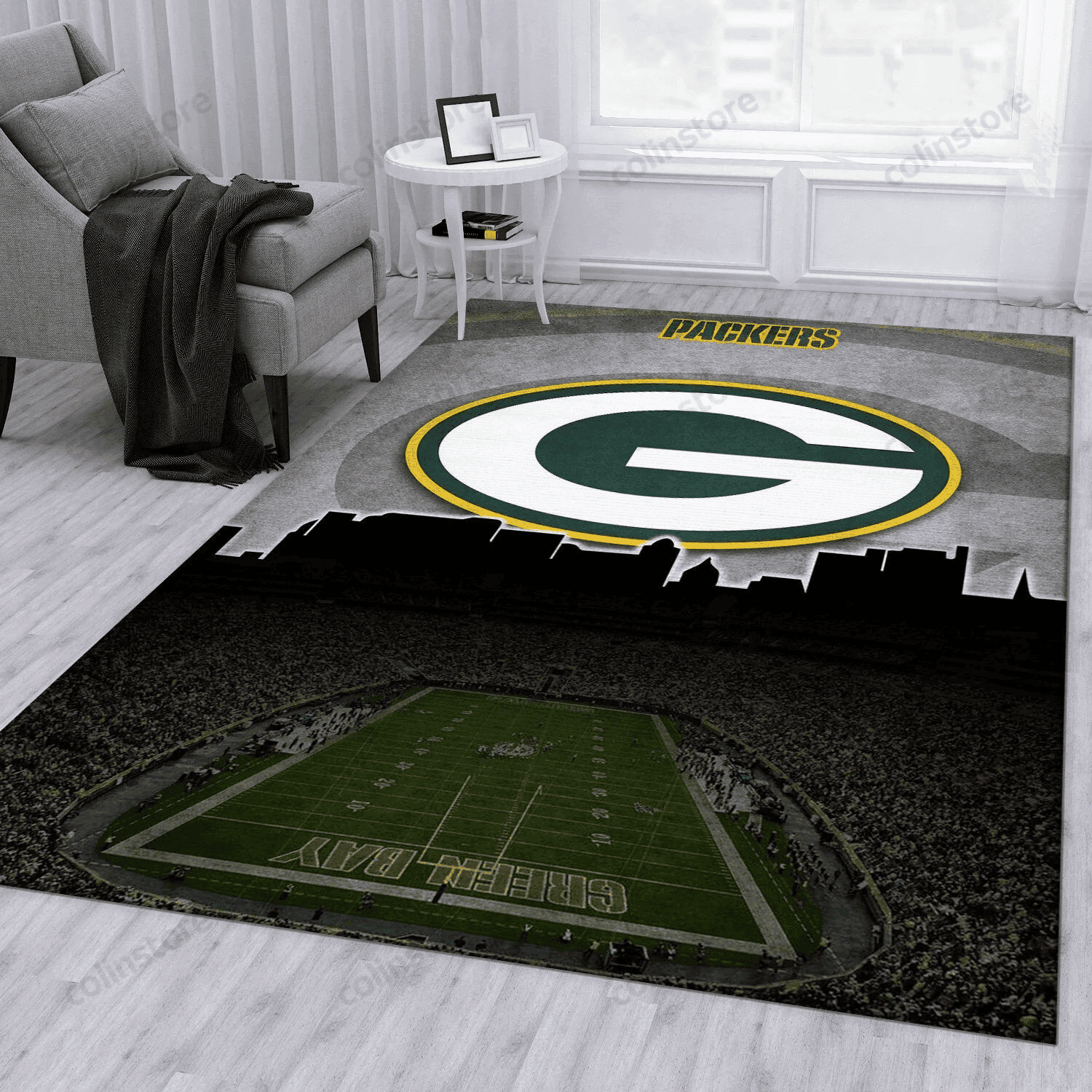 Green Bay Packers Rectangle Area Rug – Full Print Carpet For Living Room & Bedroom Home Decor