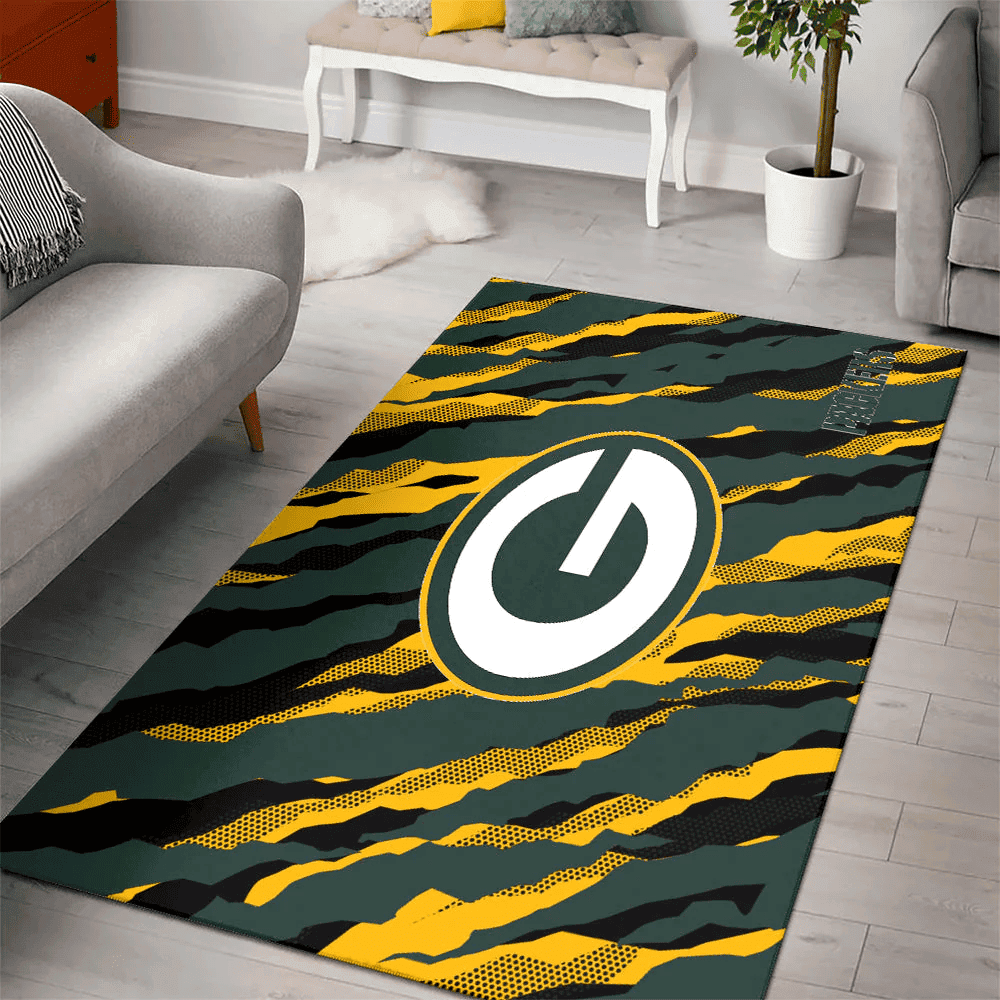 Green Bay Packers Rectangle Area Rug – Full Print Carpet For Living Room & Bedroom Home Decor