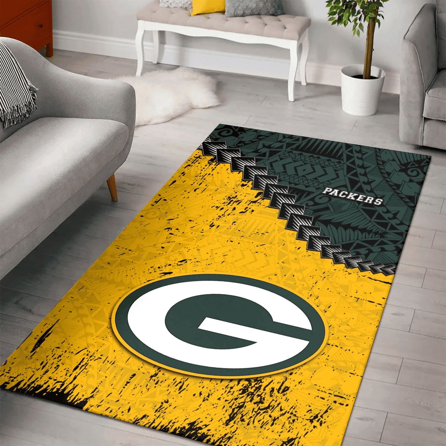 Green Bay Packers Rectangle Area Rug – Full Print Carpet For Living Room & Bedroom Home Decor