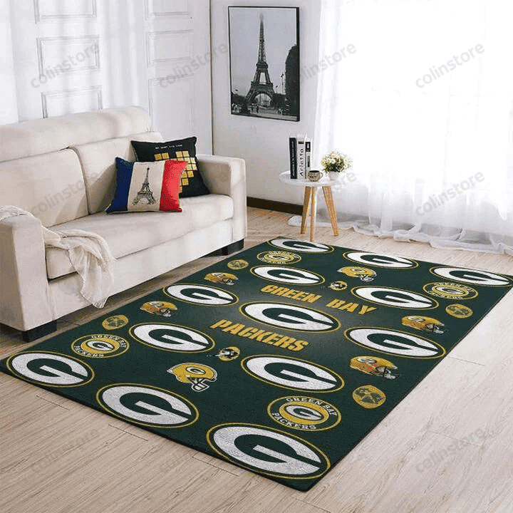 Green Bay Packers Rectangle Area Rug – Full Print Carpet For Living Room & Bedroom Home Decor