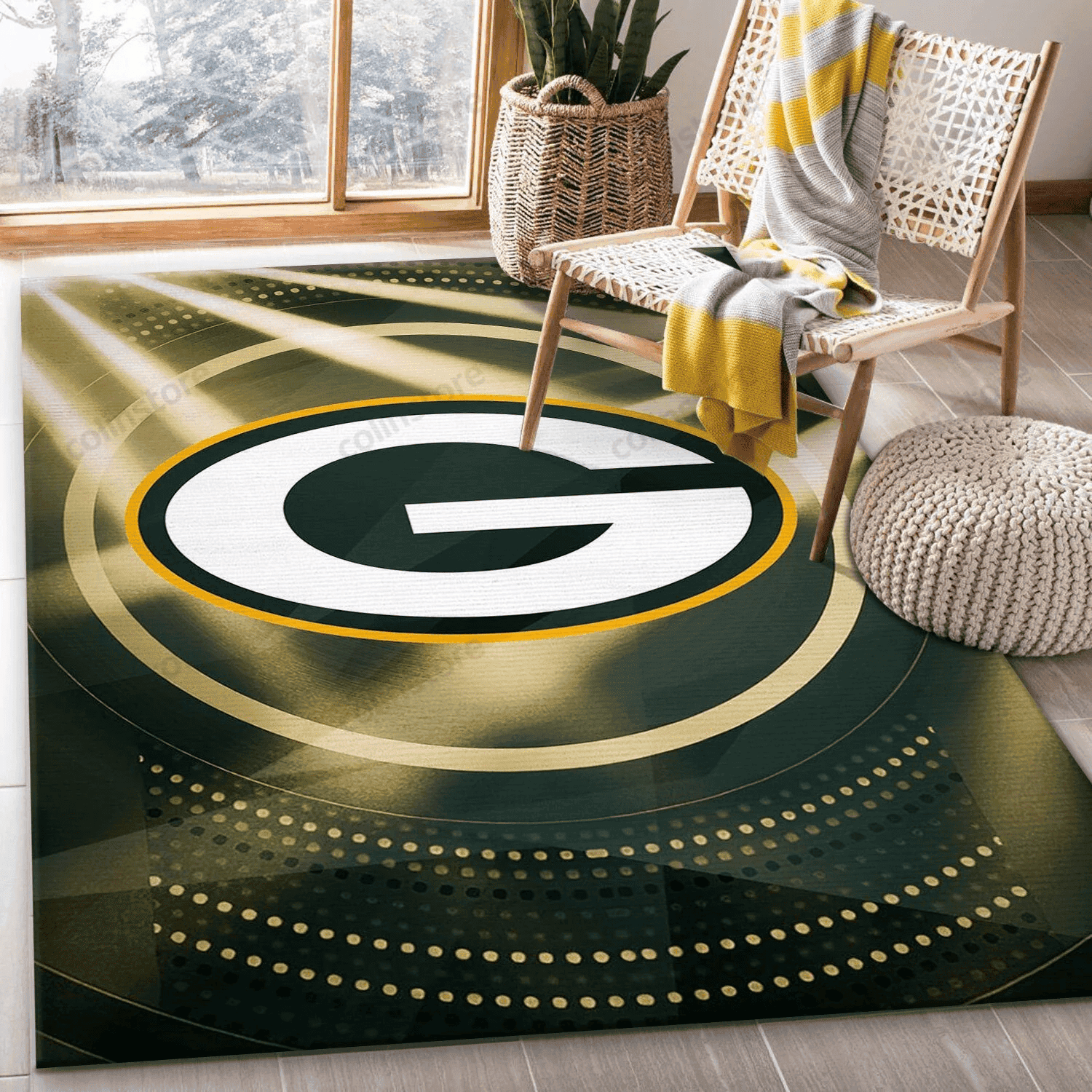 Green Bay Packers Rectangle Area Rug – Full Print Carpet For Living Room & Bedroom Home Decor