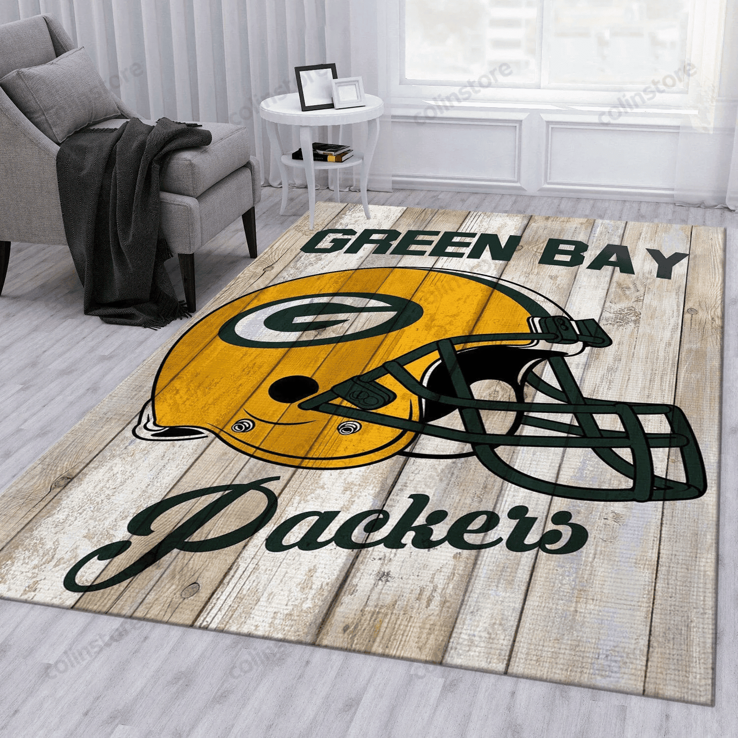Green Bay Packers Rectangle Area Rug – Full Print Carpet For Living Room & Bedroom Home Decor