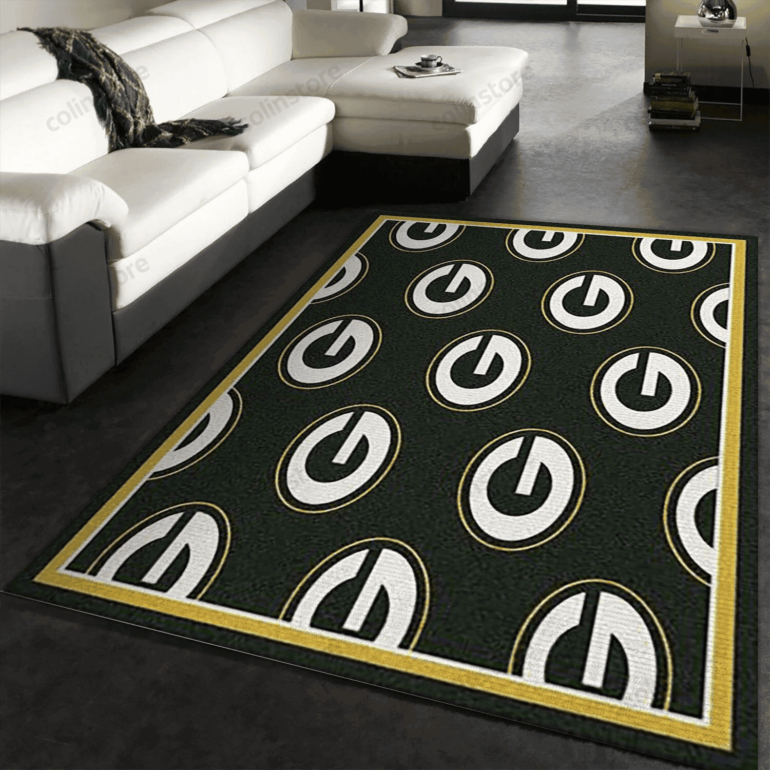 Green Bay Packers Repeat Rug Team Rectangle Area Rug – Full Print Carpet For Living Room & Bedroom Home Decor