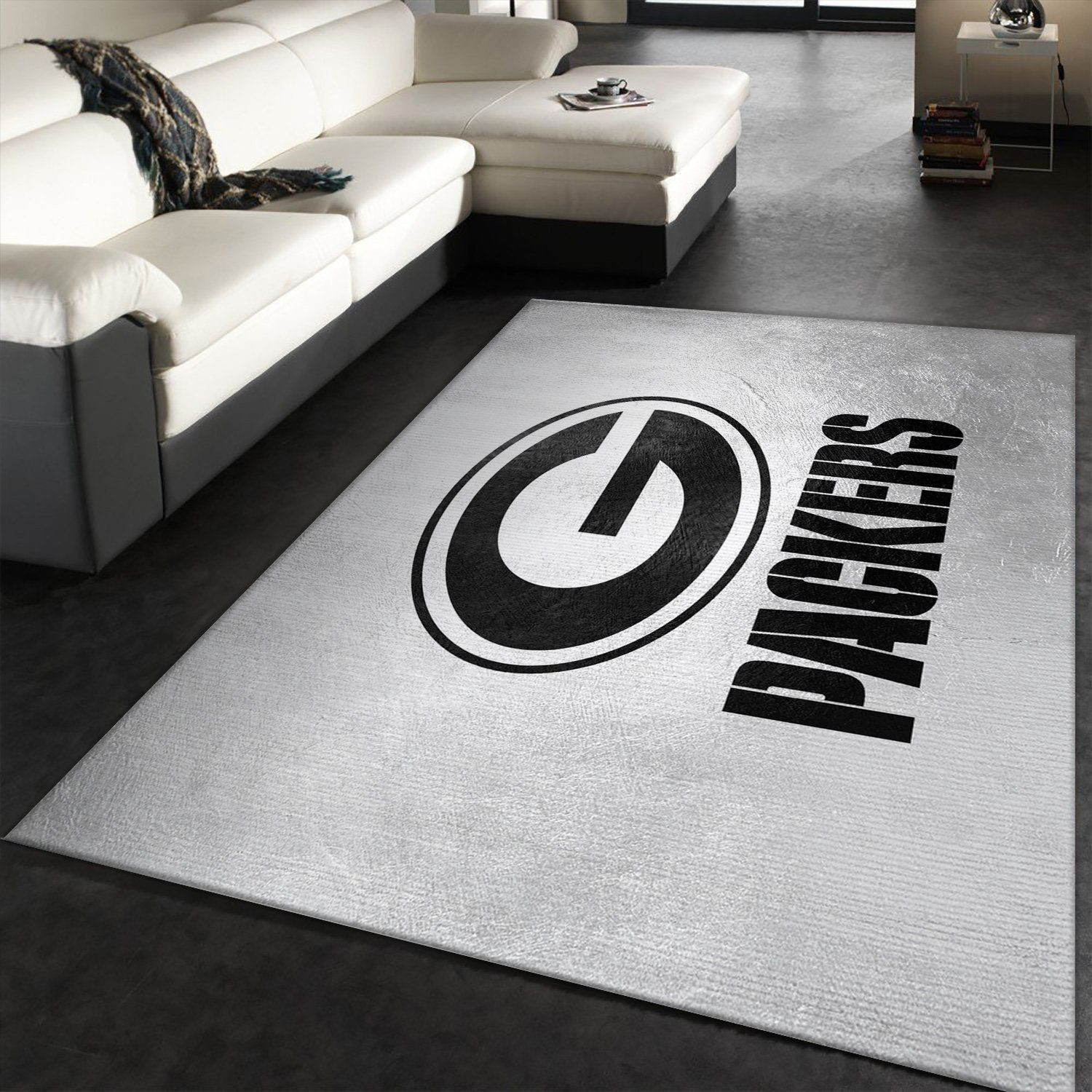 Green Bay Packers Silver Rectangle Area Rug – Full Print Carpet For Living Room & Bedroom Home Decor