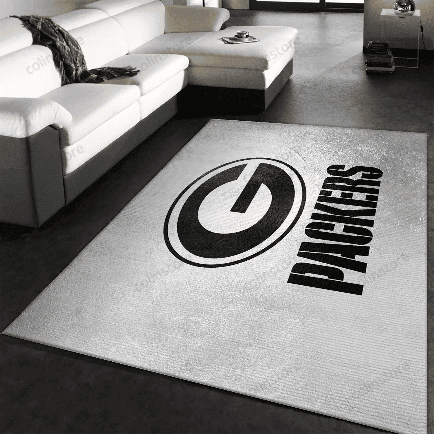 Green Bay Packers Silver Rectangle Area Rug – Full Print Carpet For Living Room & Bedroom Home Decor