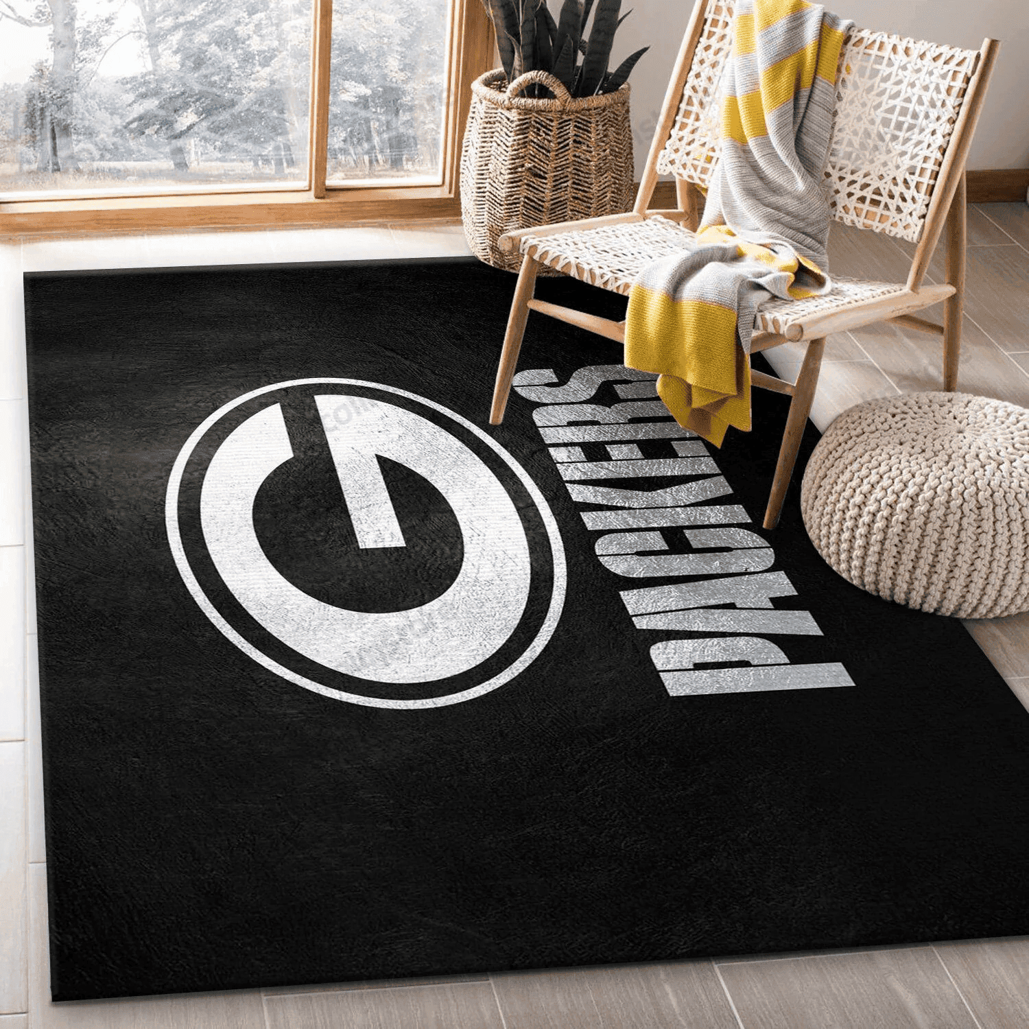Green Bay Packers Silver Team Logos Rectangle Area Rug – Full Print Carpet For Living Room & Bedroom Home Decor