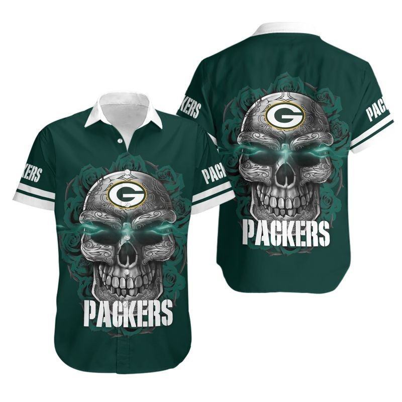 Green Bay Packers Skull Rose Aloha Hawaiian Shirt for Men & Women