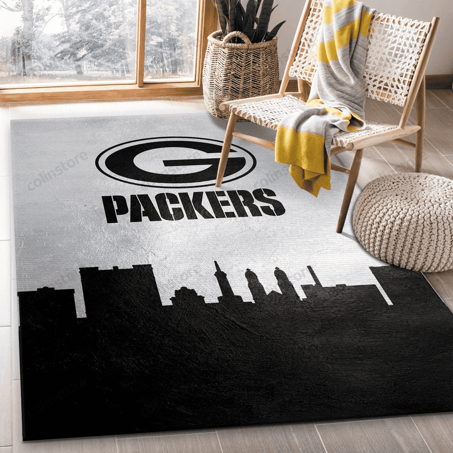Green Bay Packers Skyline Rectangle Area Rug – Full Print Carpet For Living Room & Bedroom Home Decor