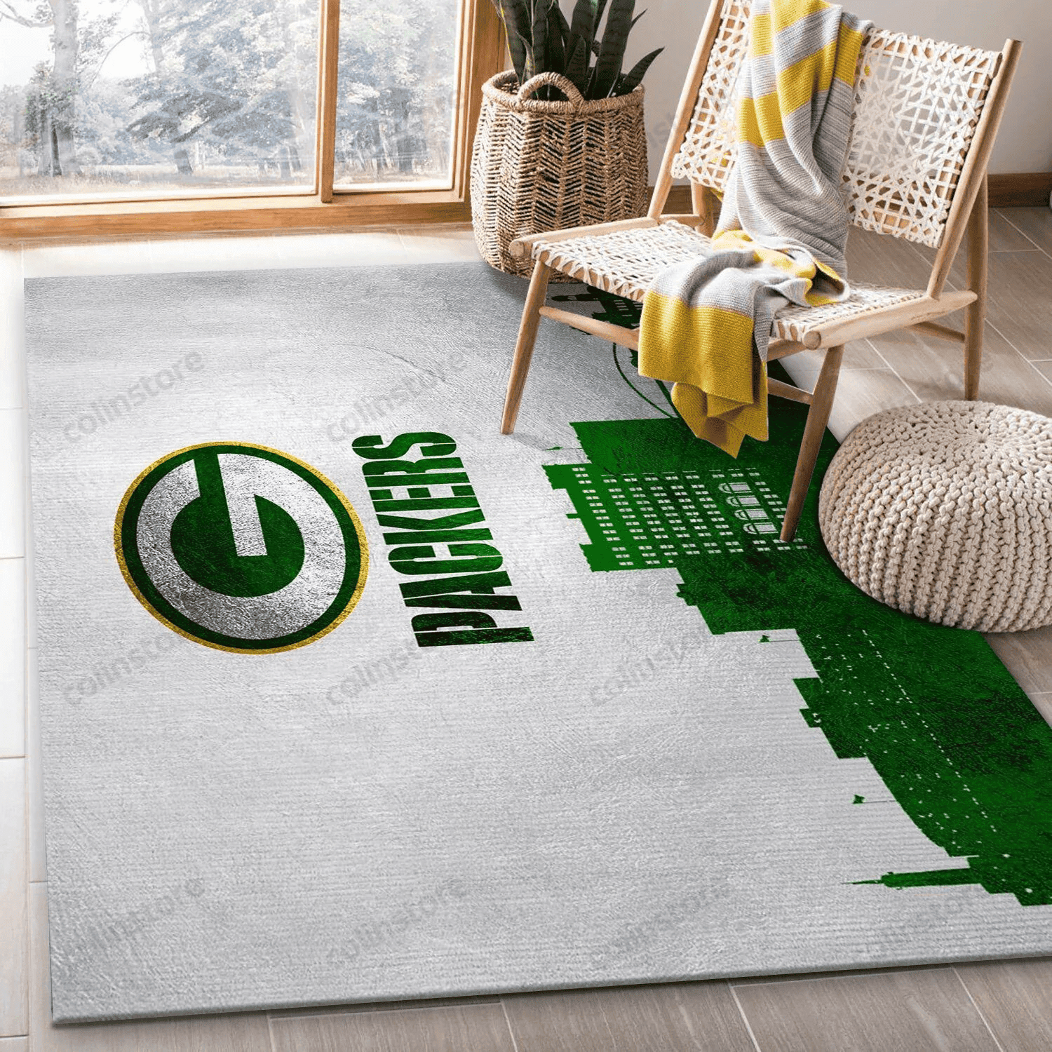 Green Bay Packers Skyline Rectangle Area Rug – Full Print Carpet For Living Room & Bedroom Home Decor