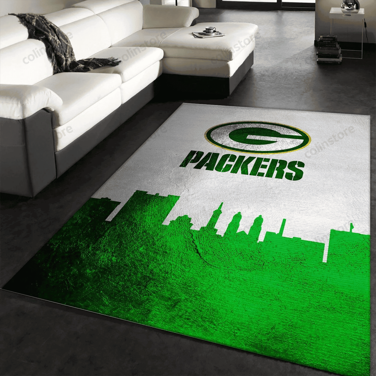 Green Bay Packers Skyline Team Logos Rectangle Area Rug – Full Print Carpet For Living Room & Bedroom Home Decor
