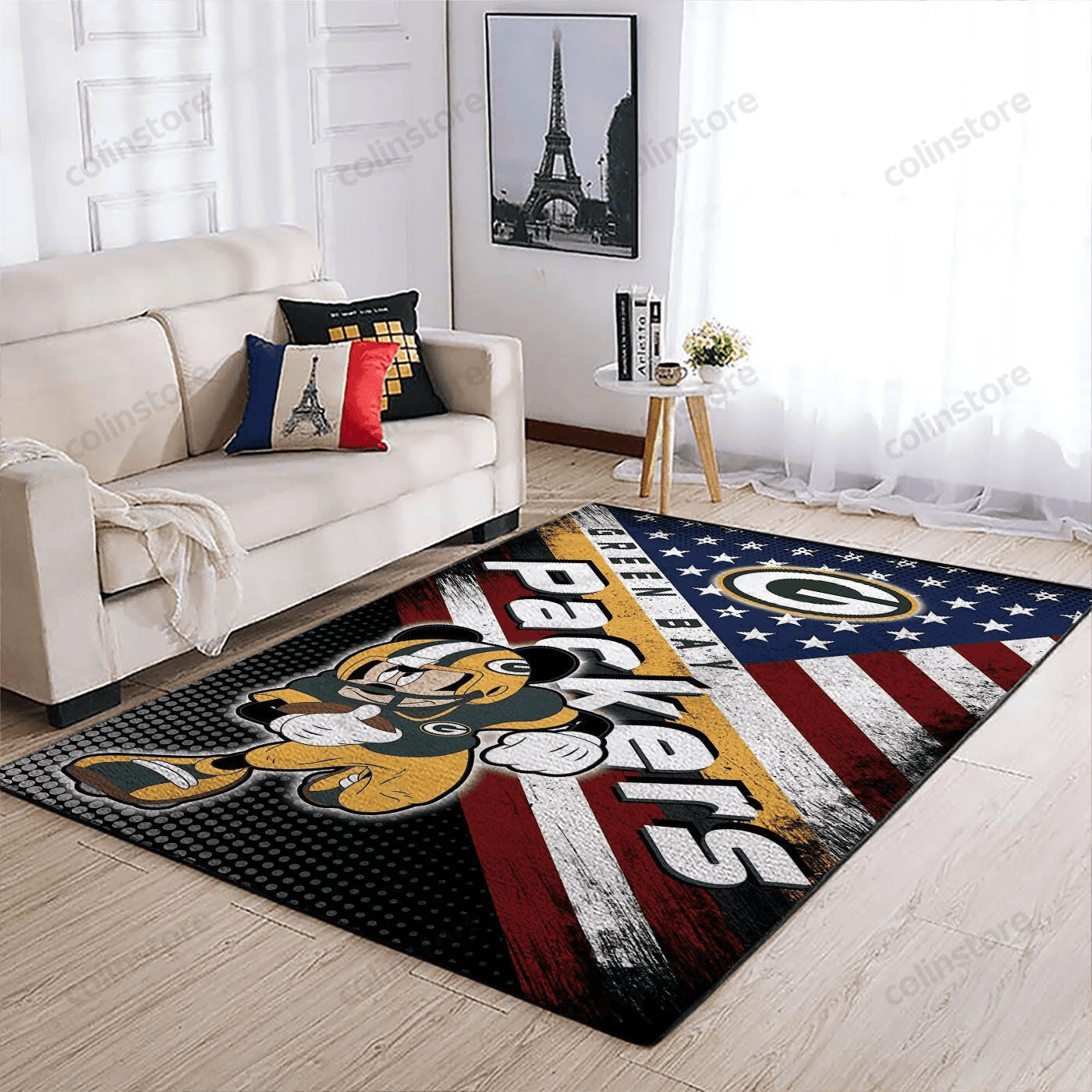 Green Bay Packers Team Logo Mickey Us Rectangle Area Rug – Full Print Carpet For Living Room & Bedroom Home Decor