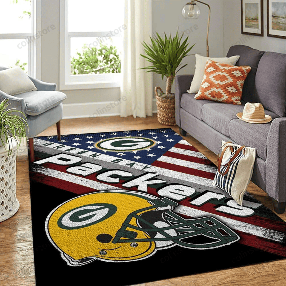 Green Bay Packers Team Logo Rectangle Area Rug – Full Print Carpet For Living Room & Bedroom Home Decor