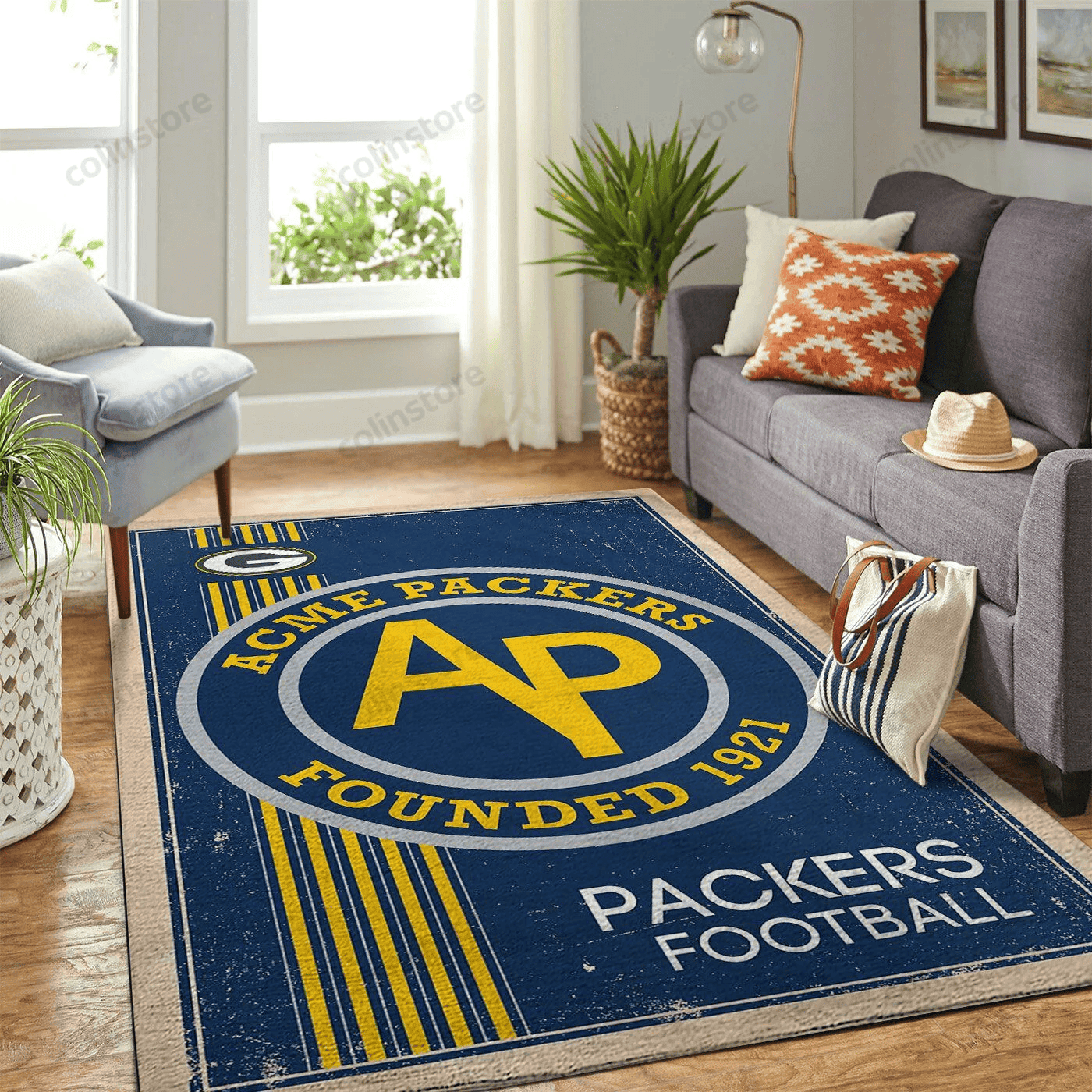 Green Bay Packers Team Logo Retro Rectangle Area Rug – Full Print Carpet For Living Room & Bedroom Home Decor
