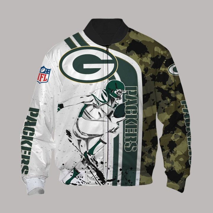 Green Bay Packers White Camo Bomber Jacket | NFL Team Jacket for Men & Women | Football Fan Gift