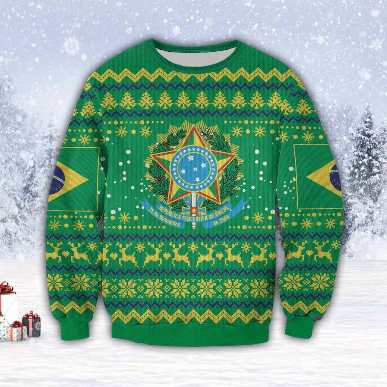 Green Brazil 3D All Over Print Ugly Christmas Sweater