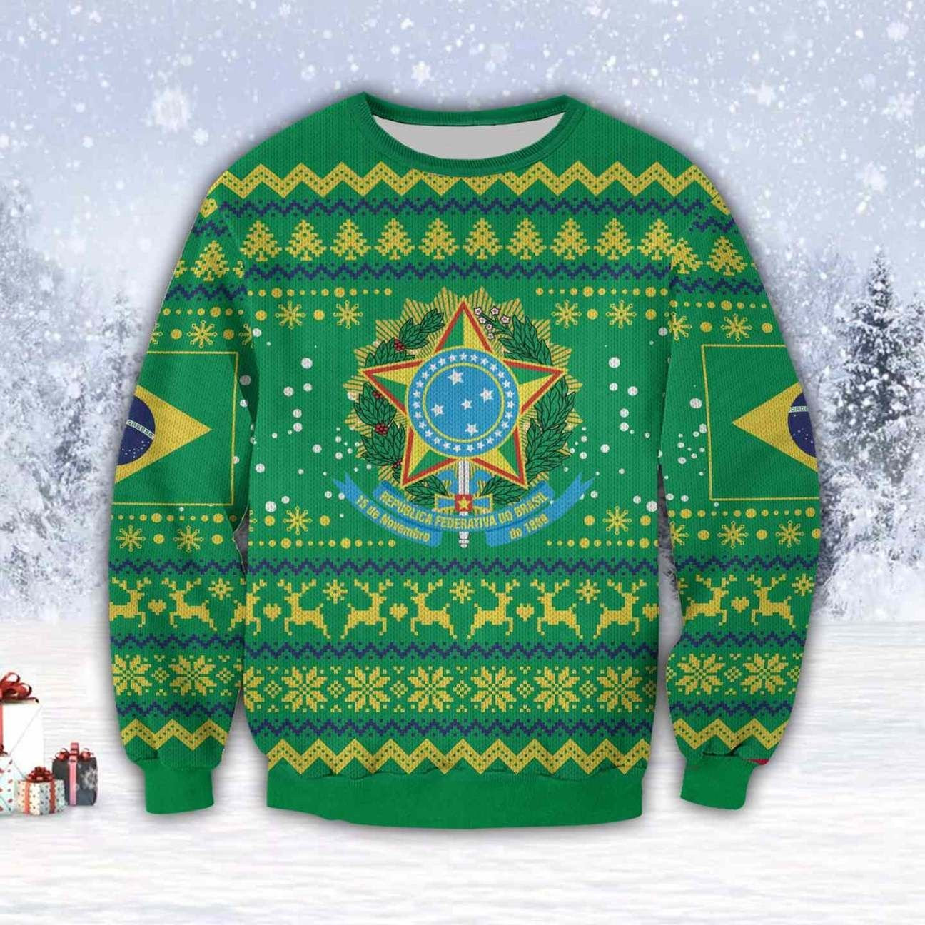 Green Brazil 3D Ugly Christmas Sweater, Perfect Holiday Gift