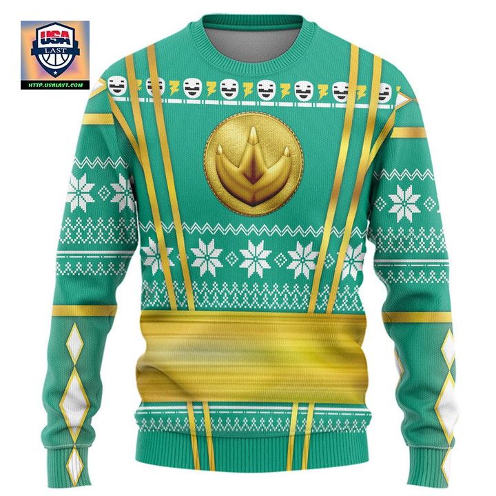 Green Mighty Morphin Power Rangers Logo Christmas Sweater