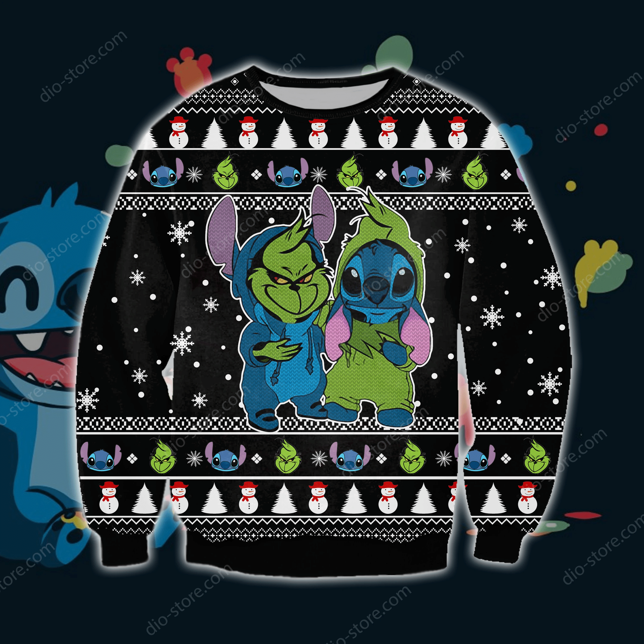 Grinch And Stitch Funny Knitting Pattern 3D Print Ugly Christmas Sweater
