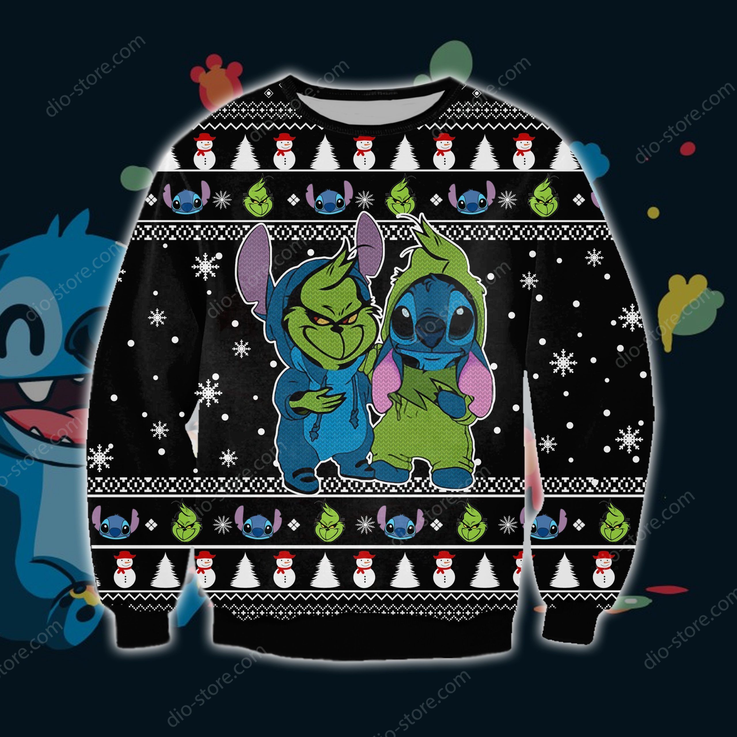 Grinch And Stitch Funny Knitting Pattern 3D Print Ugly Sweater