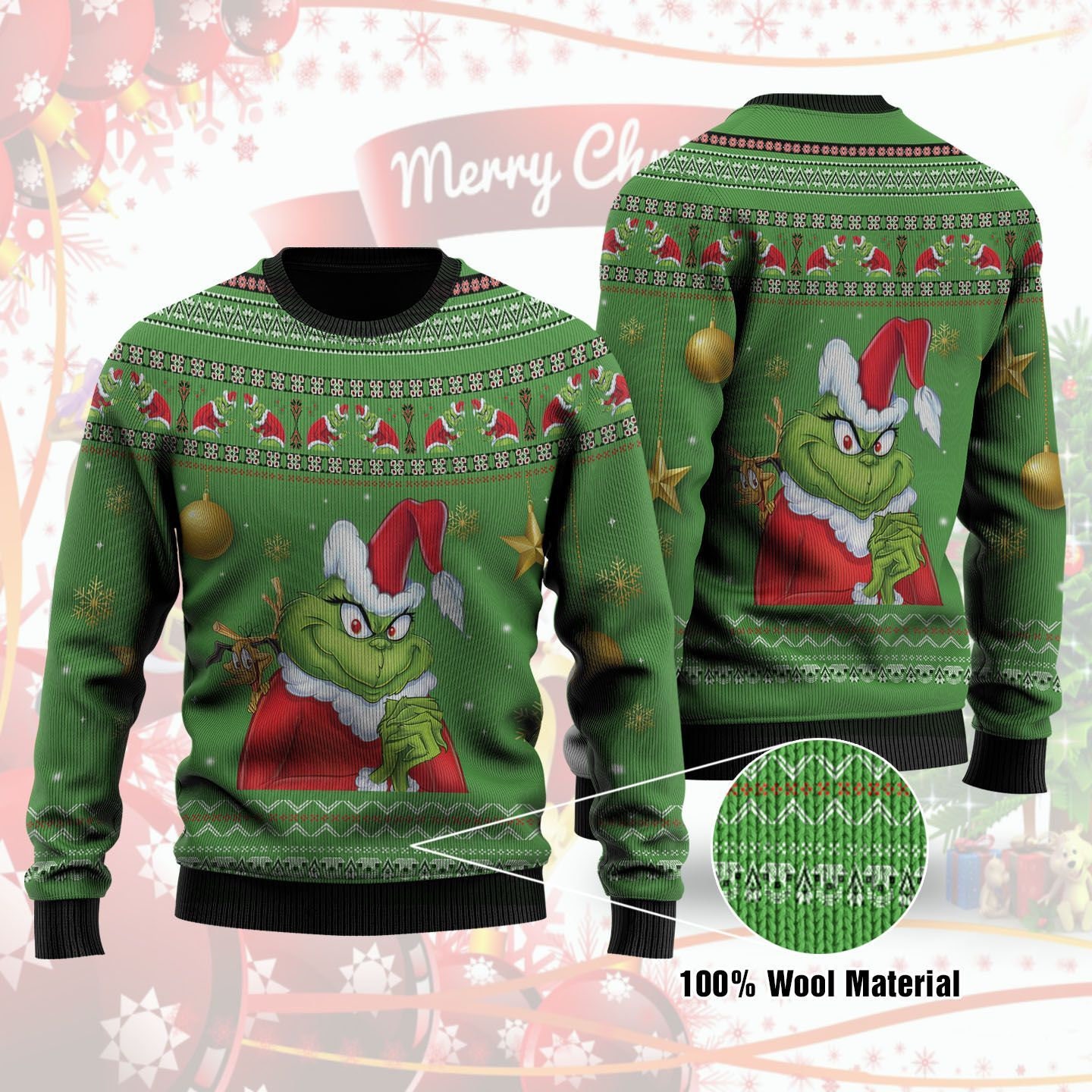 Grinch Christmas Wool Ugly Knitted Ugly Christmas Sweater