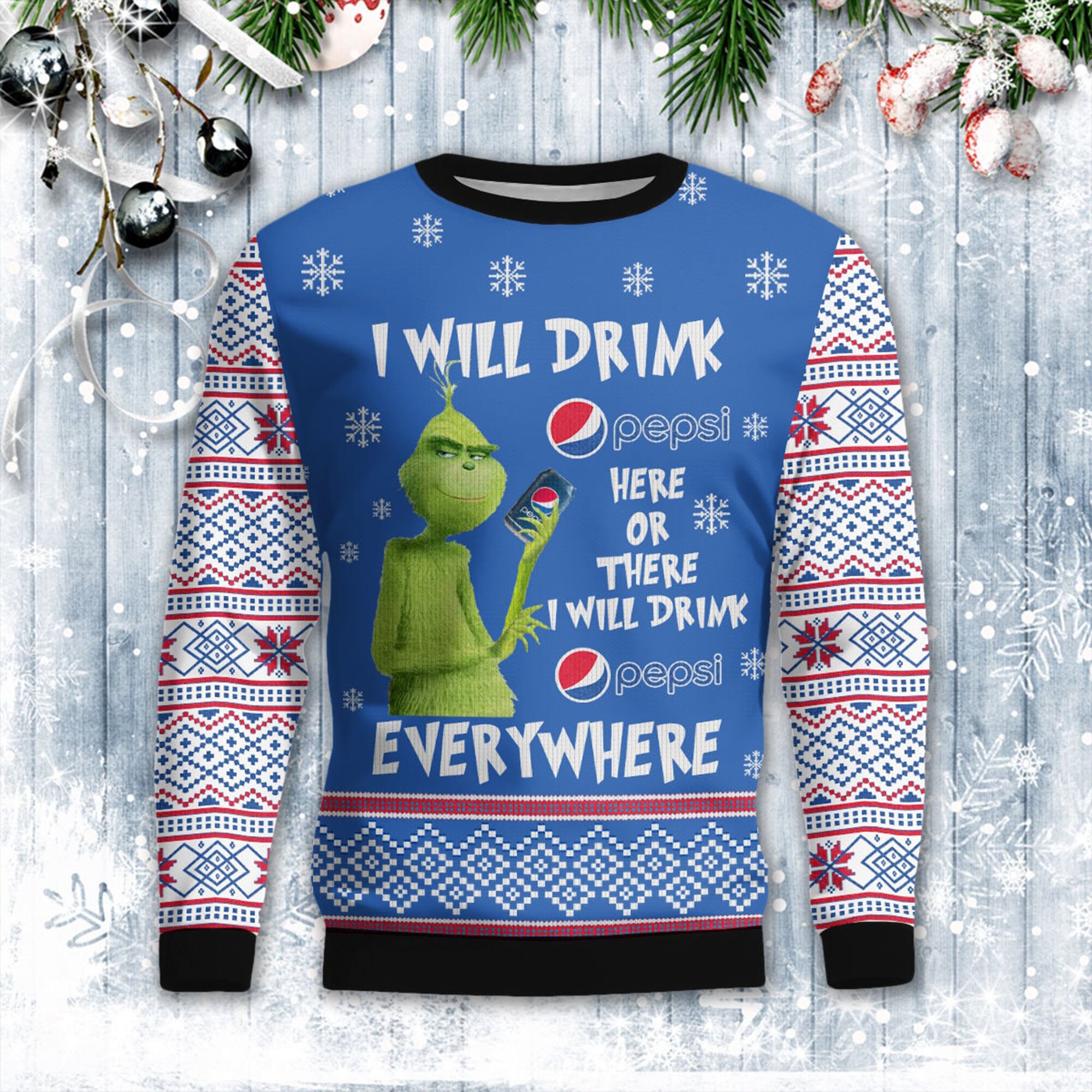 Grinch Drink Pepsi Ugly Christmas Sweater