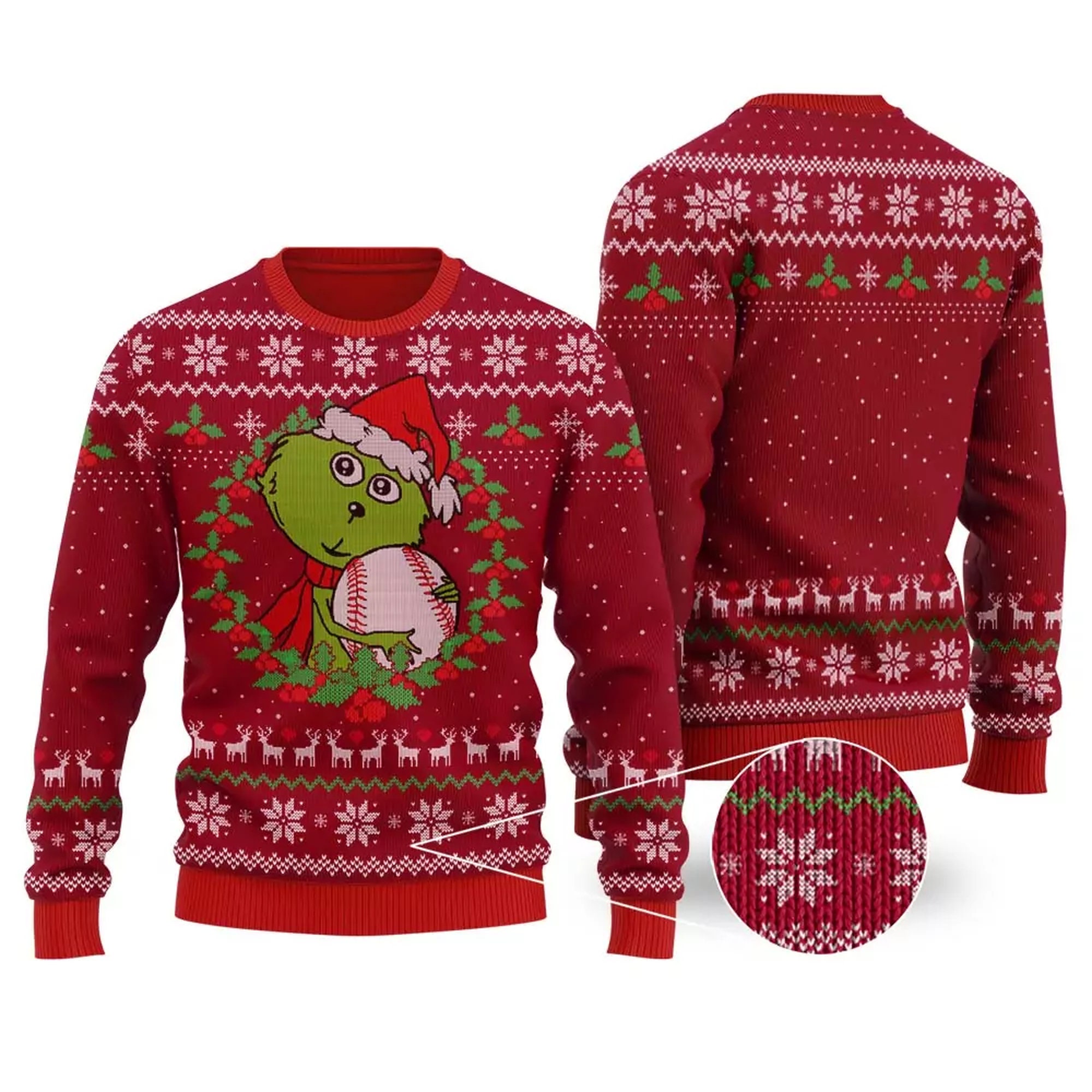 Grinch Hug Baseball Ugly Christmas Sweater