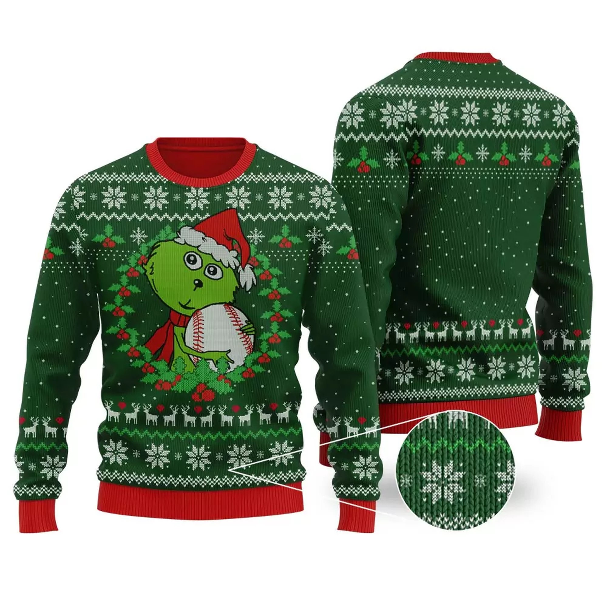 Grinch Hug Baseball Ugly Christmas Sweater