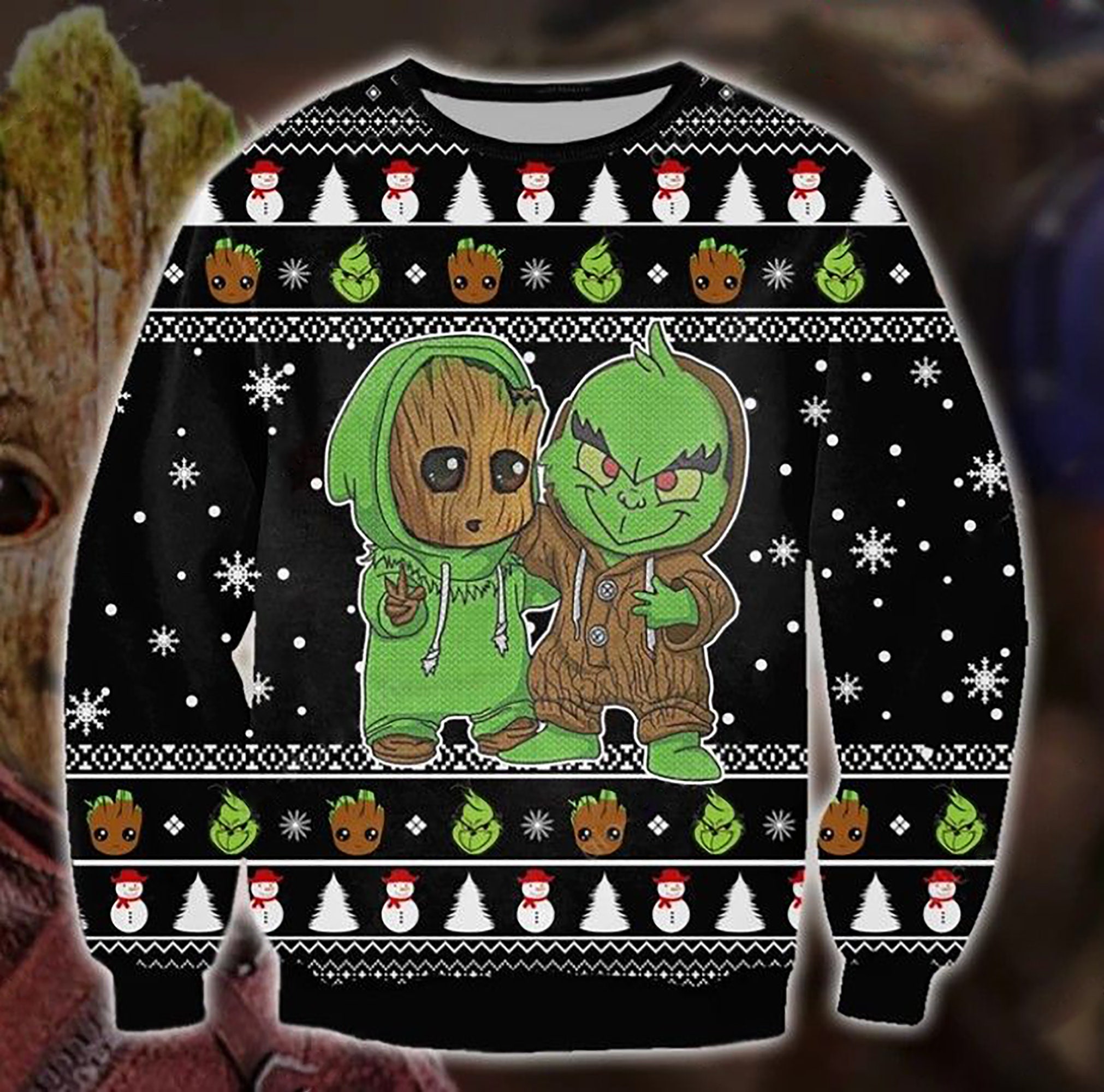 Groot And Grinch Funny Christmas Ugly Christmas Sweater