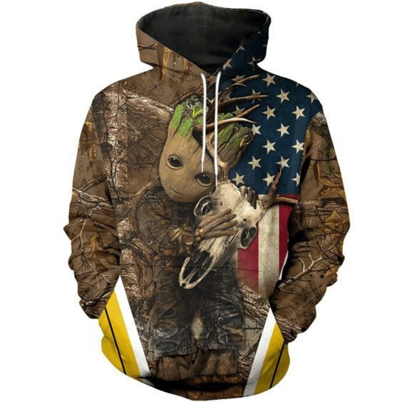 Groot Skull Deer Camo Deer Hunting 3D All Over Print Hoodie & Zip Hoodie
