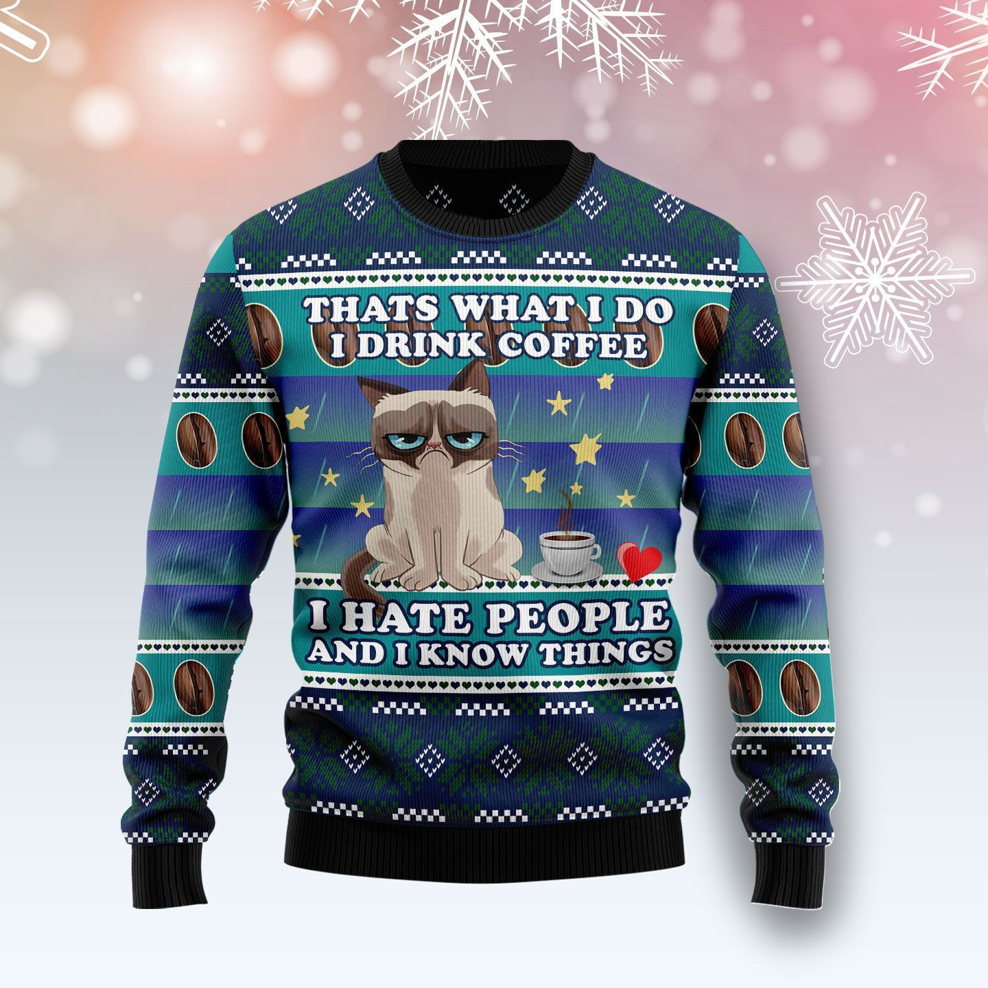 Grumpy Cat Coffee Ugly Christmas Sweater,