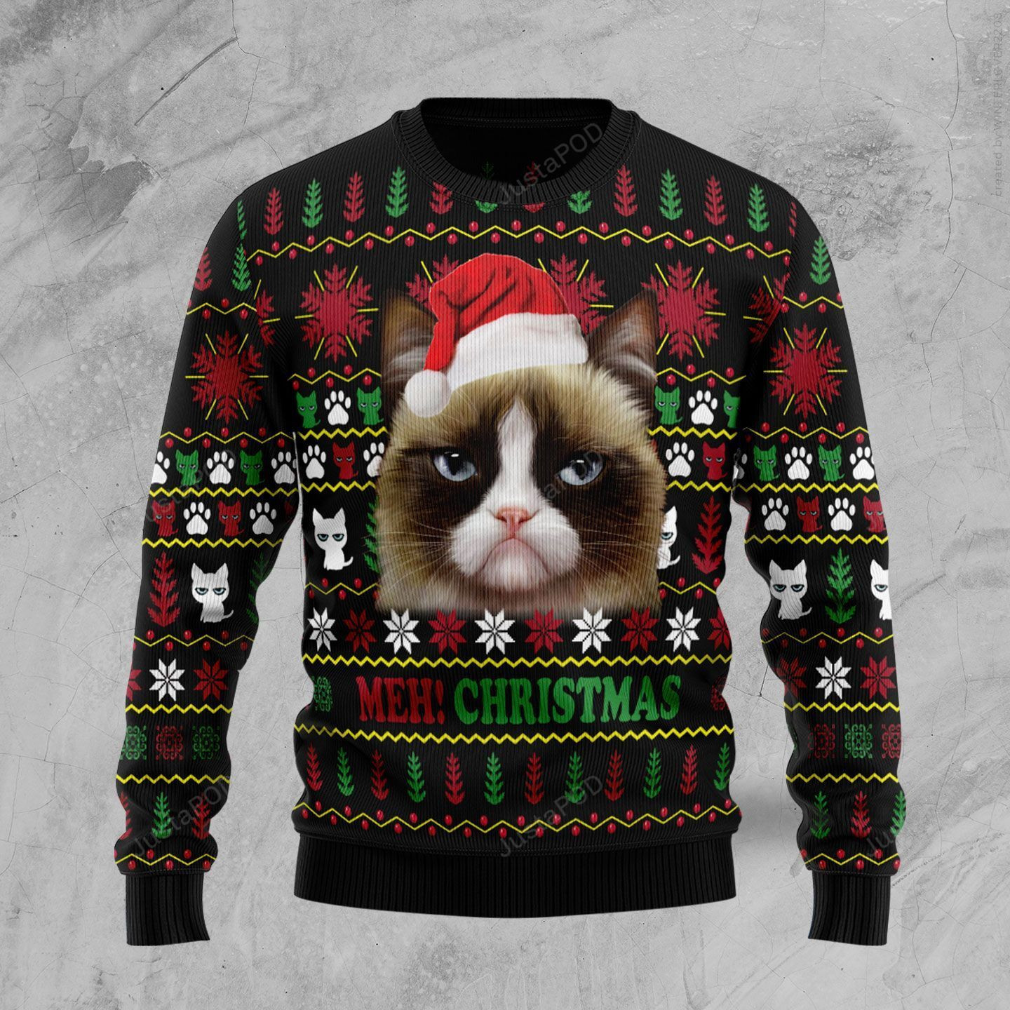 Grumpy Cat Meh! Christmas Ugly Christmas Sweater,