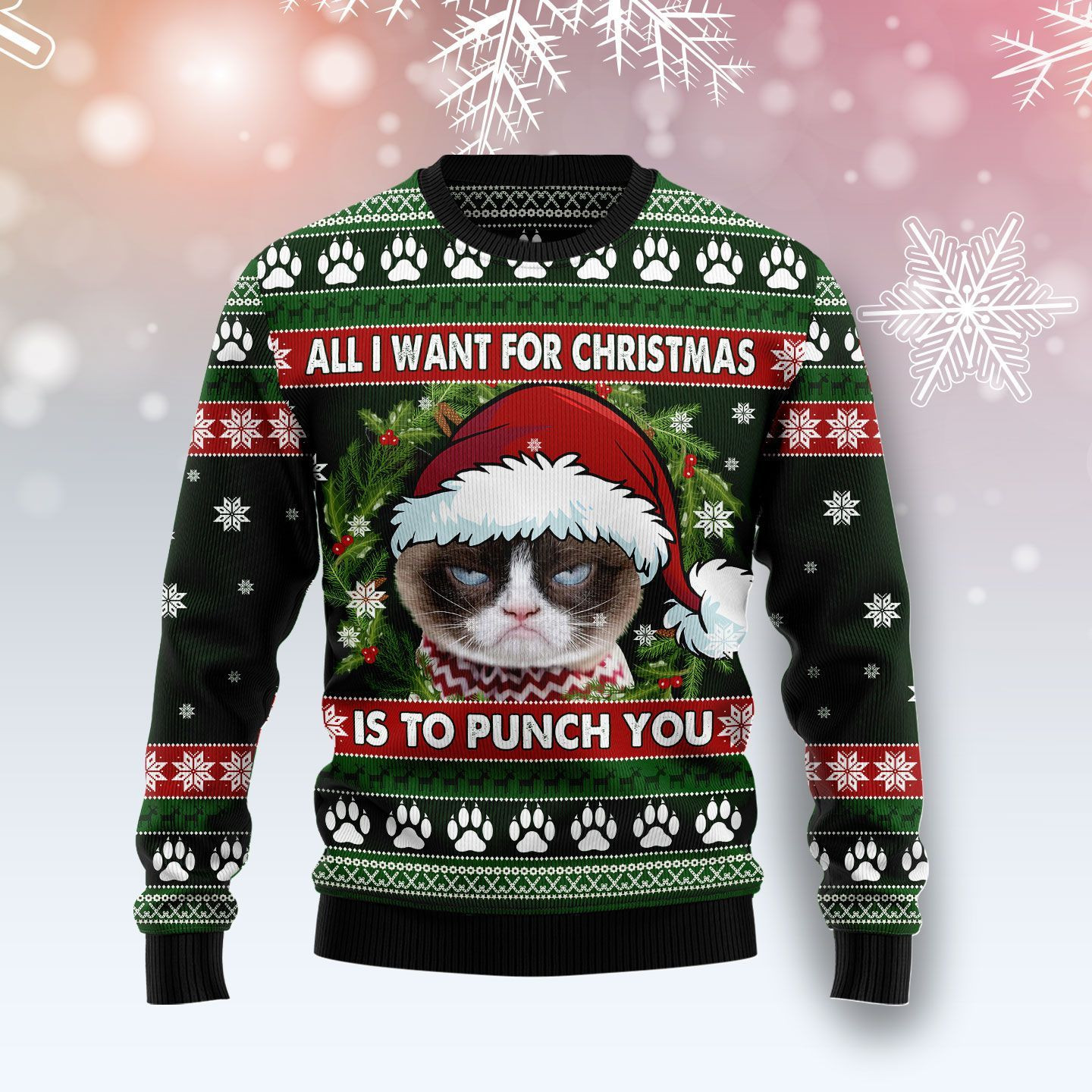 Grumpy Cat Punch You Ugly Christmas Sweater,