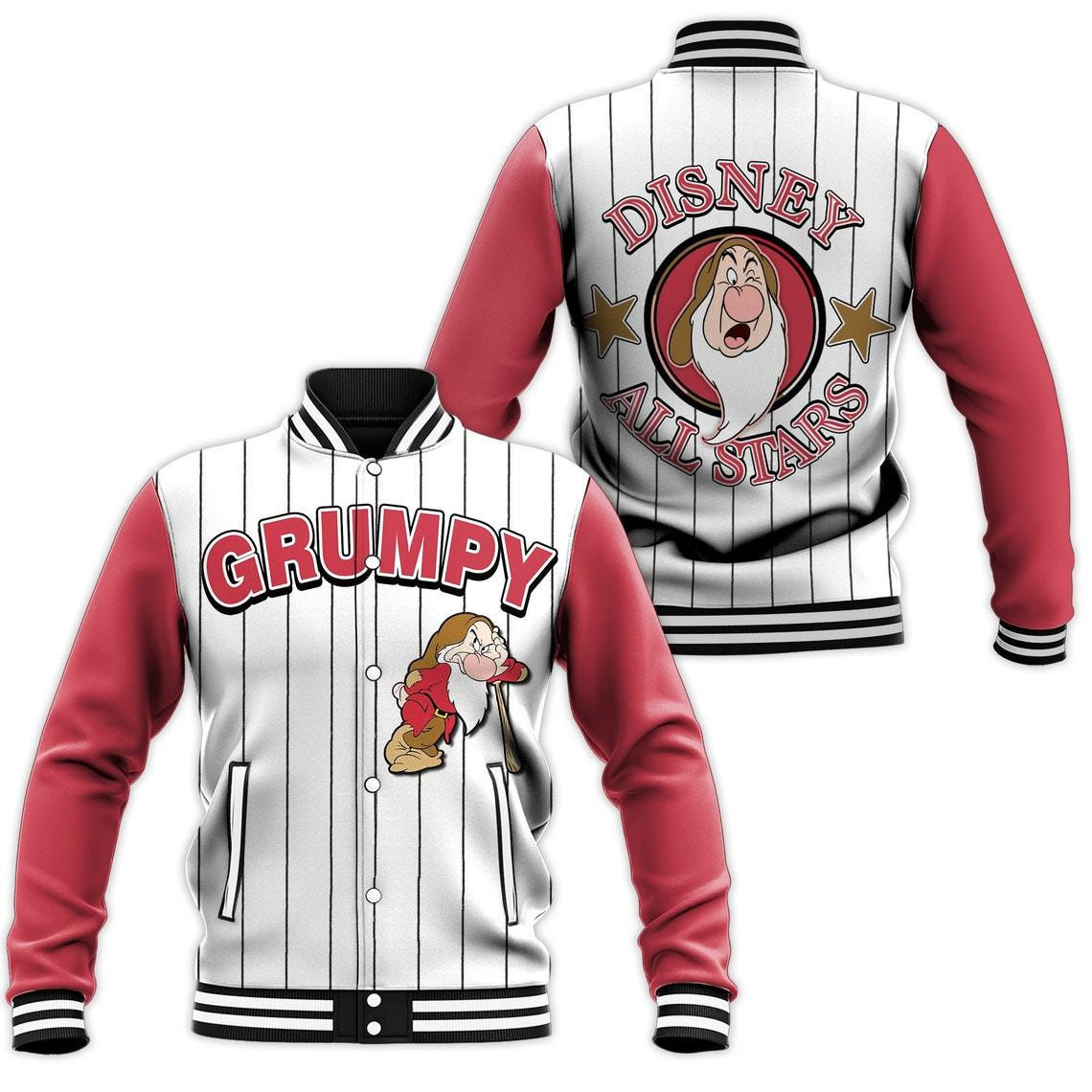 Grumpy Dwarf Disney Cartoon Baseball Jacket for Men & Women | Cartoon Fan Gift