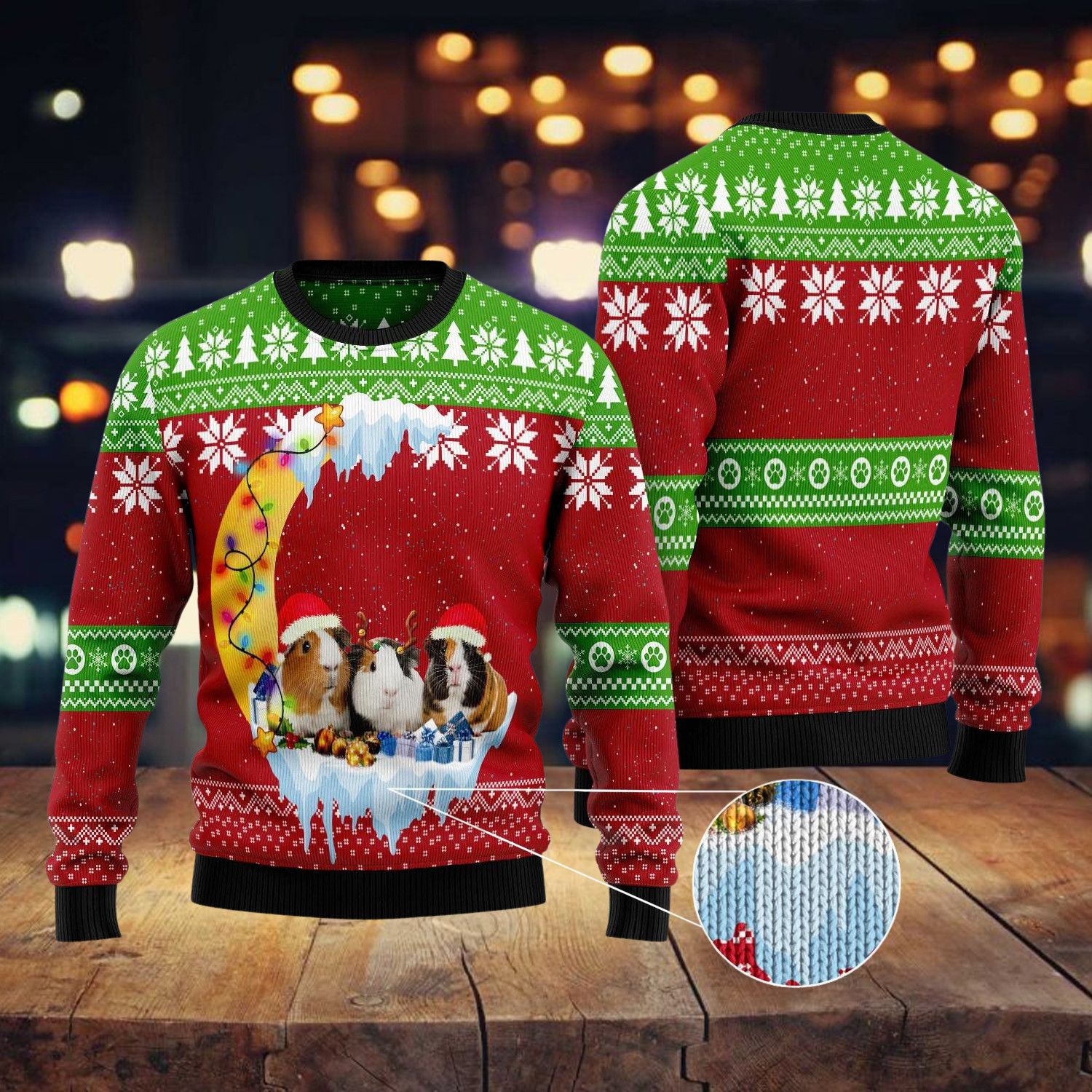 Guinea Pig Love Moon Ugly Christmas Sweater,
