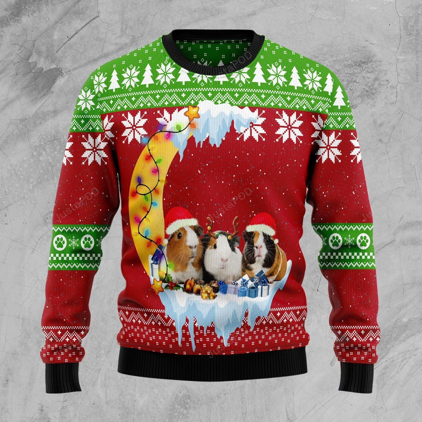 Guinea Pig Love Moon Xmas Ugly Christmas Sweater, Perfect Holiday Gift