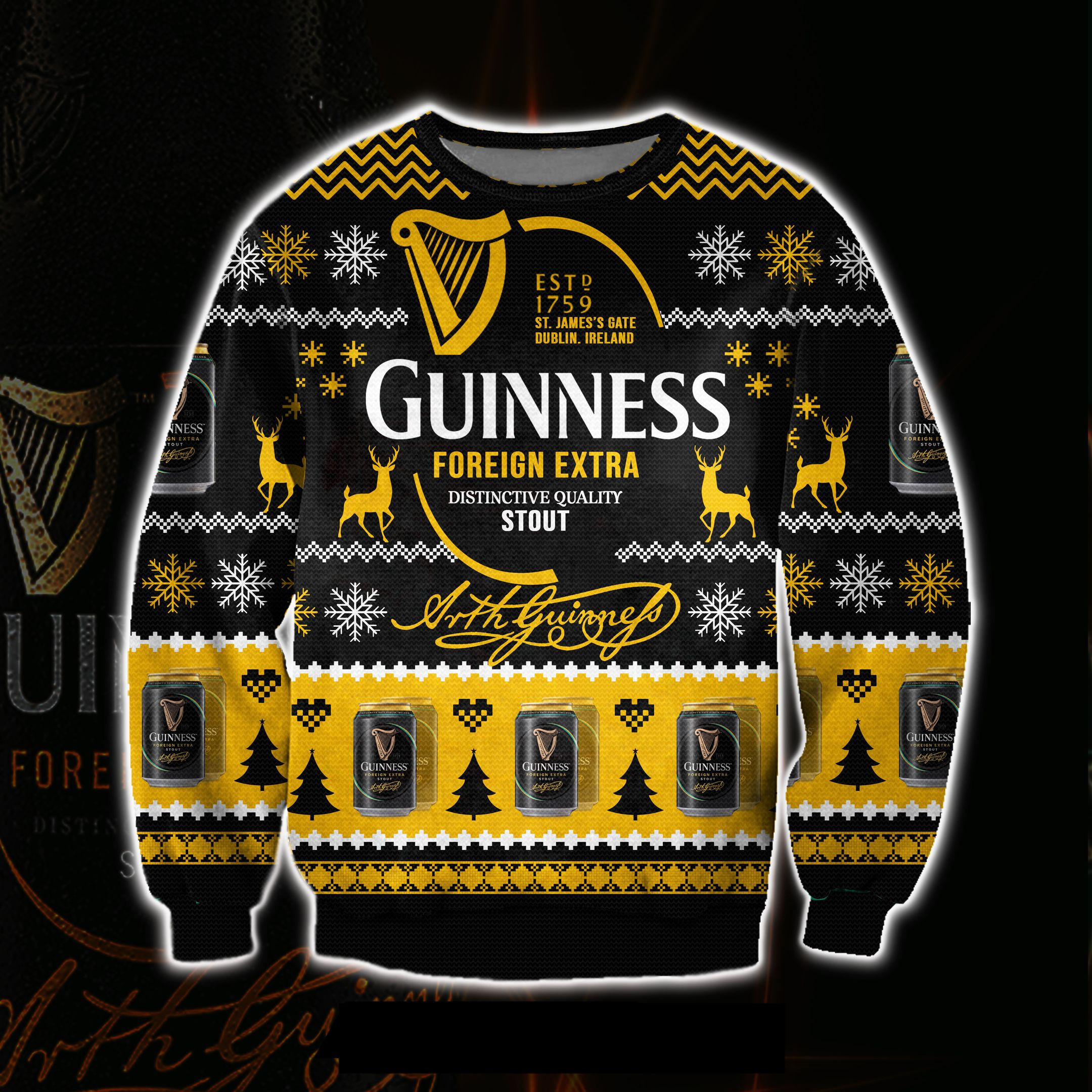 Guinness Foreign Extra Beer 3D All Over Print Ugly Christmas Sweater