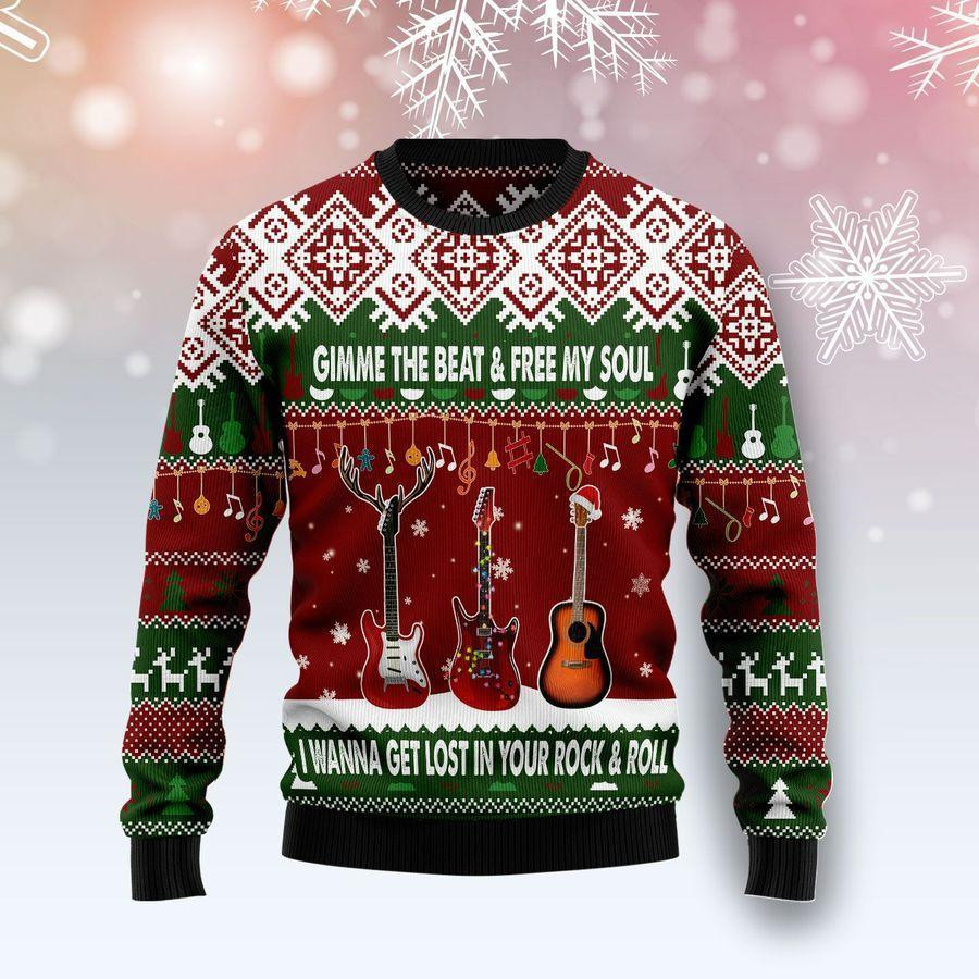 Guitar Gimme The Beat Ugly Christmas Sweater, Perfect Holiday Gift