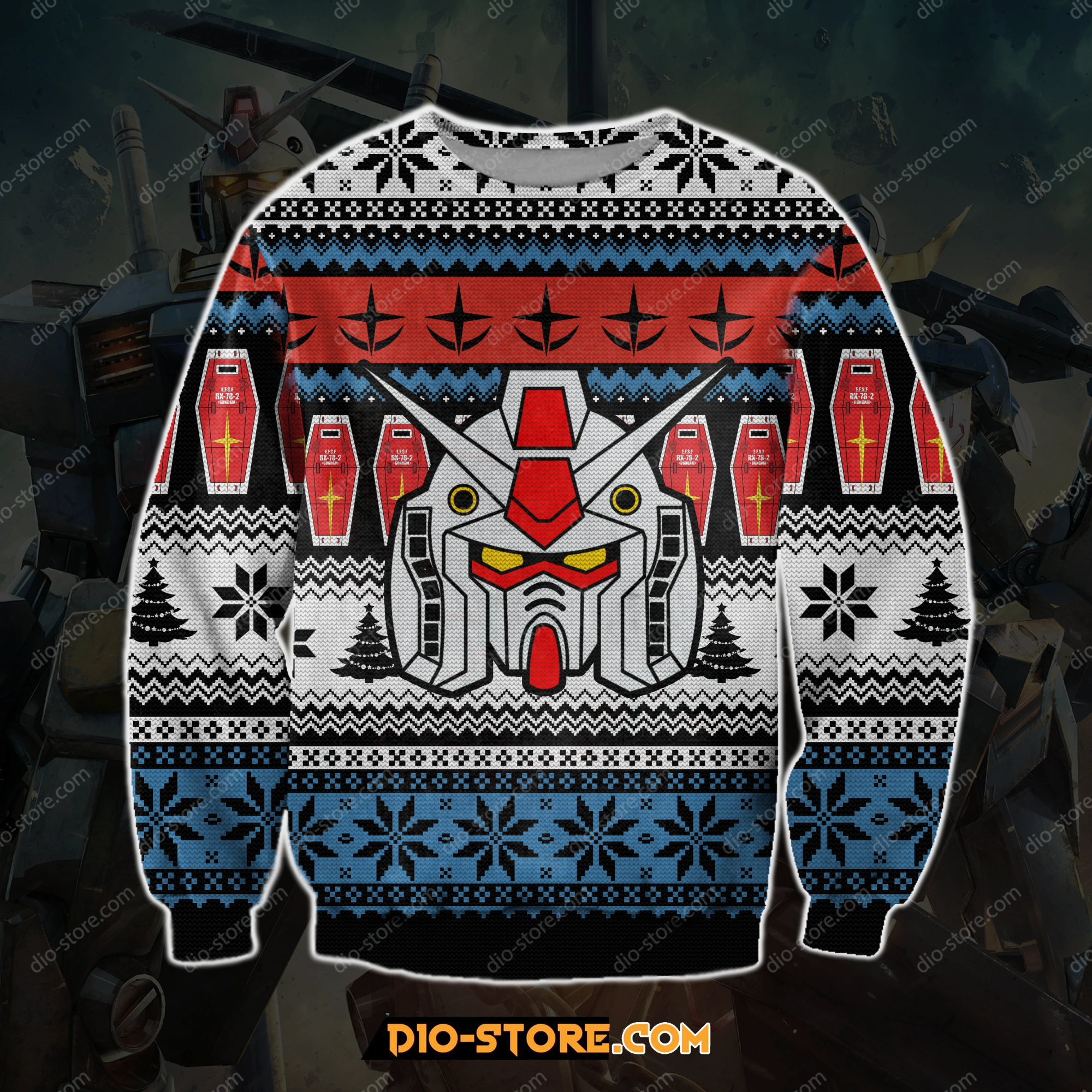 Gundam 3D Print Knitting Pattern Ugly Christmas Sweater