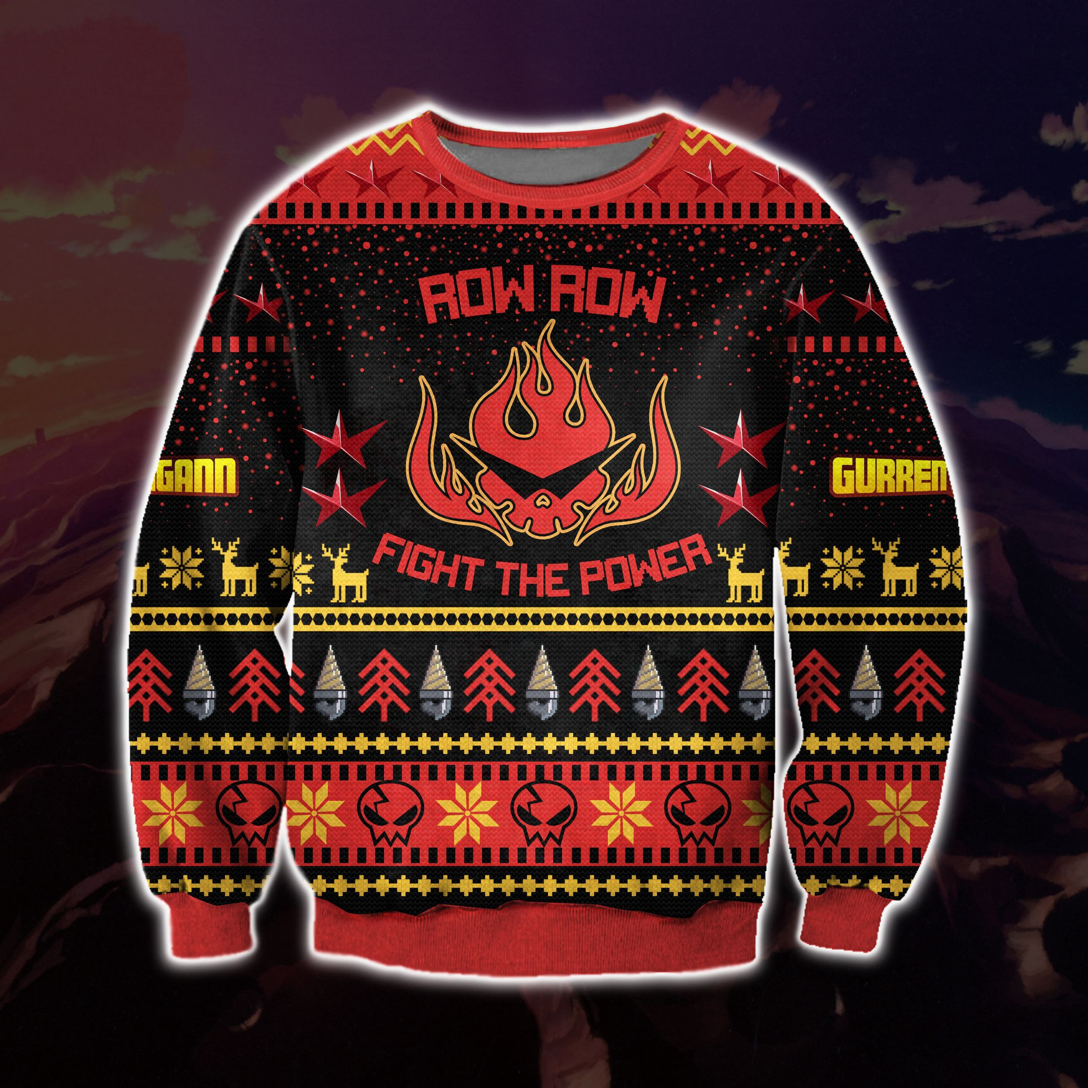 Gurren Lagann Knitting Pattern 3D Print Ugly Christmas Sweater