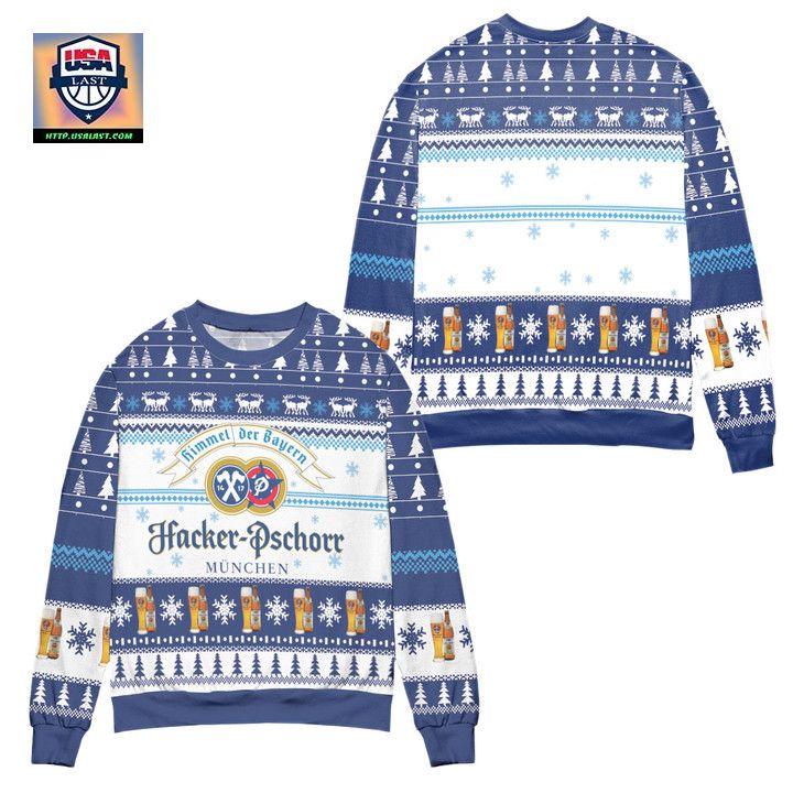 Hacker Pschorr Weissbier Logo Christmas Pattern Ugly Christmas Sweater