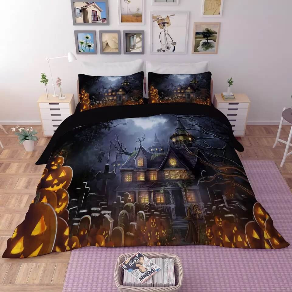 Halloween Horro Pumpkin Ghost Duvet Cover Quilt Cover Pillowcase Bedding Set Bed Linen Home Bedroom Decor