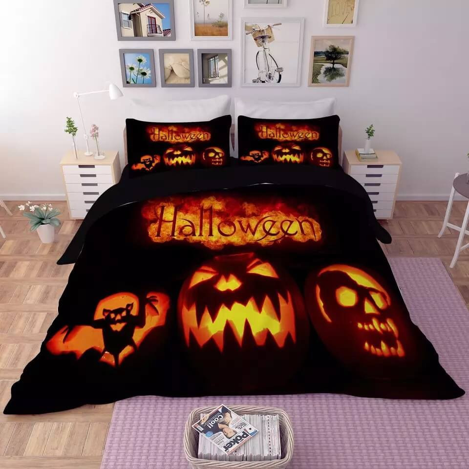 Halloween Horro Pumpkin Ghost Duvet Cover Quilt Cover Pillowcase Bedding Set Bed Linen Home Bedroom Decor