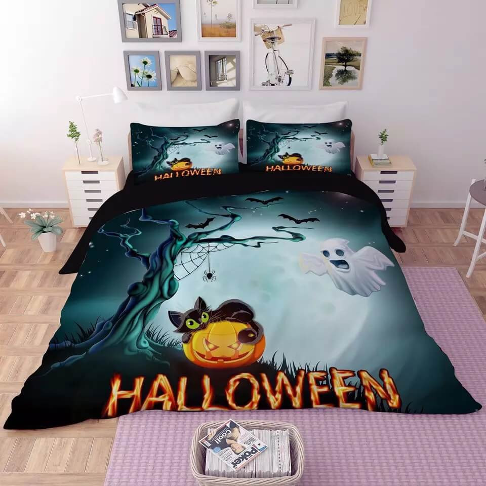 Halloween Horro Pumpkin Ghost Duvet Cover Quilt Cover Pillowcase Bedding Set Bed Linen Home Bedroom Decor